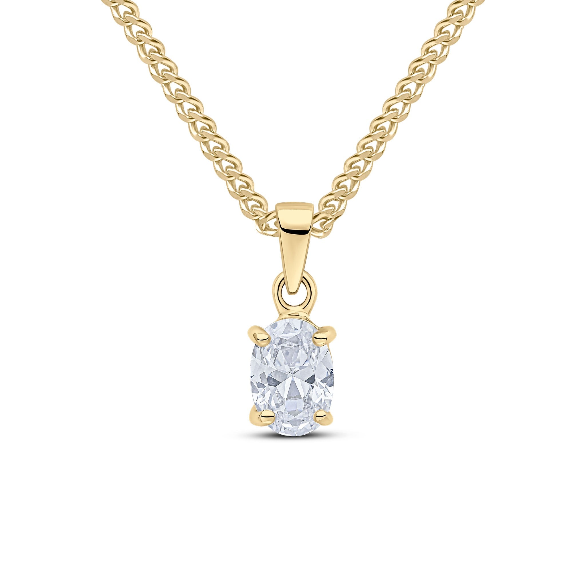 9CT YG 7X5MM OVAL CZ 4 CLAW PENDANT
