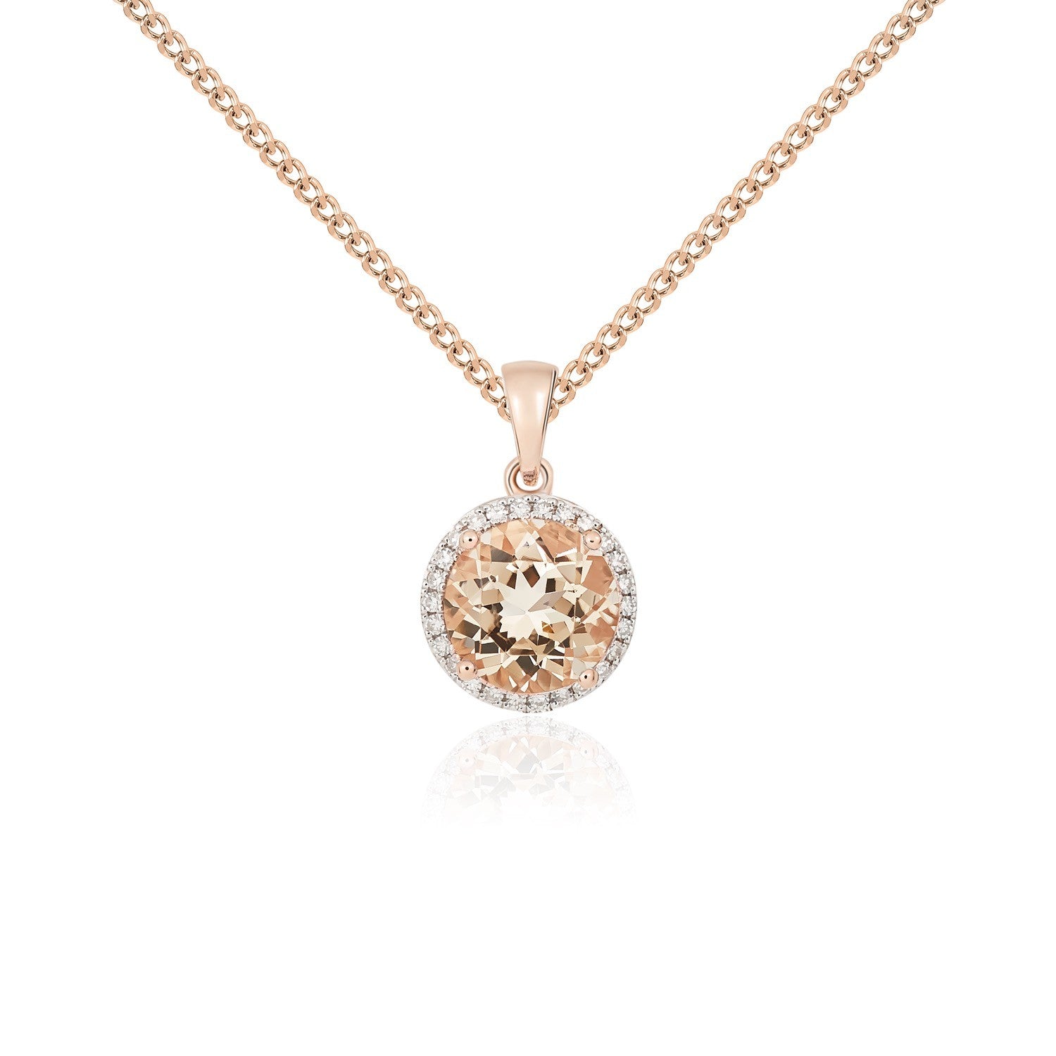 9CT RG 8MM ROUND MORGANITE AND DIAMOND CLAW CLUSTER PENDANT