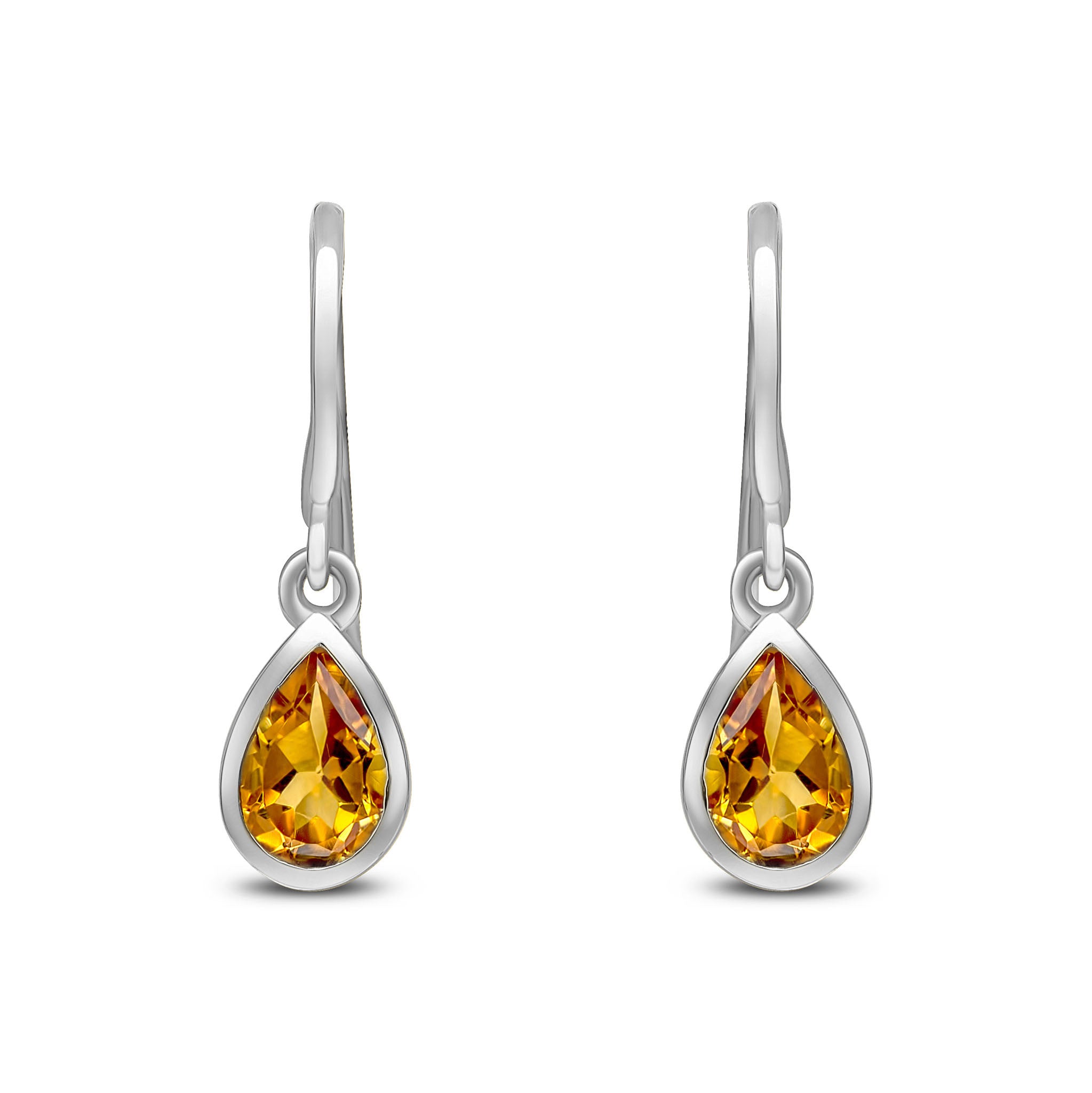 9CT WG 6X4 PEARSHAPE CITRINE RUBOVER DROP EARRINGS. HOOK WIRE FITTING