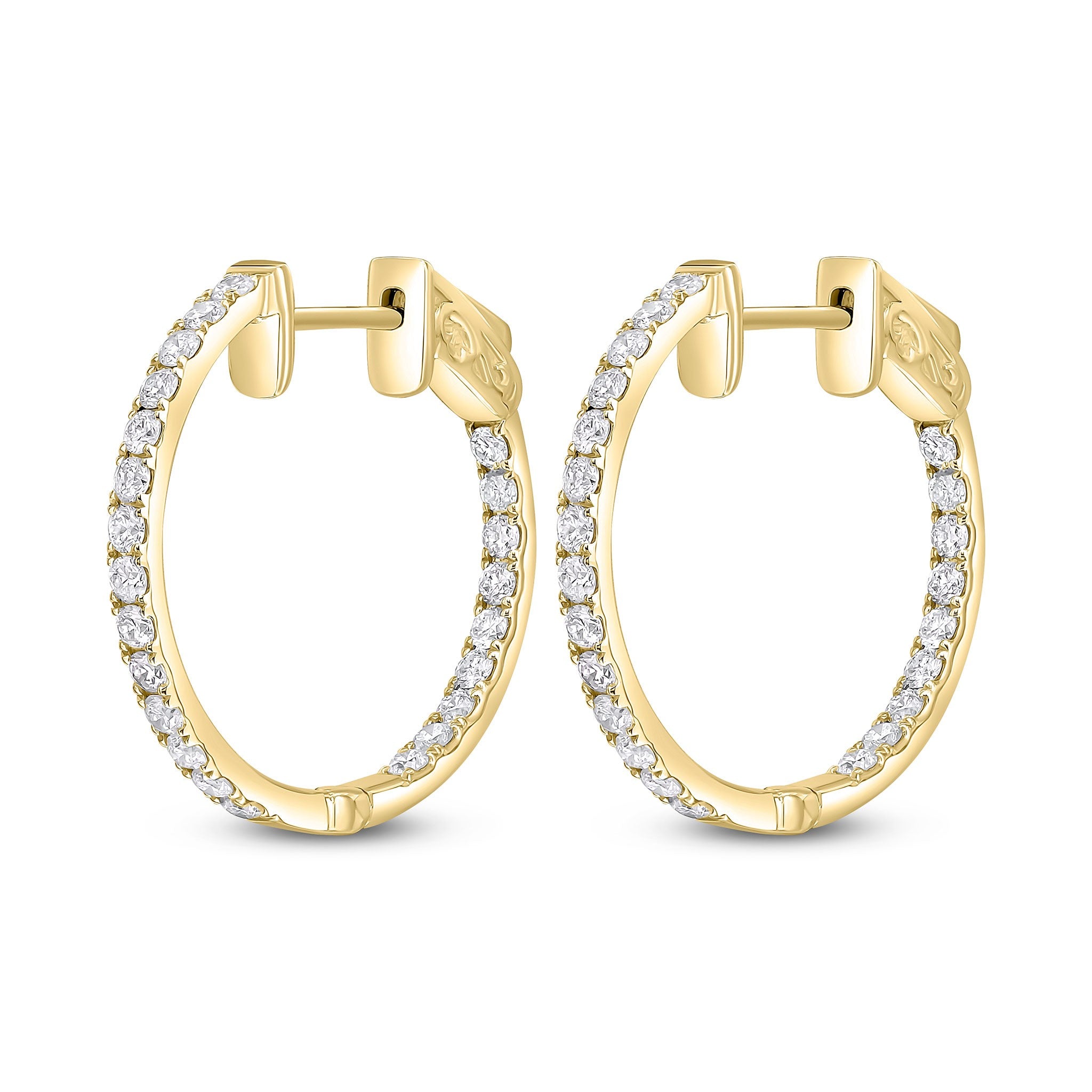18CT YELLOW GOLD ROUND DIAMOND CLAW SET FULL HOOP EARRINGS. 0.71CT