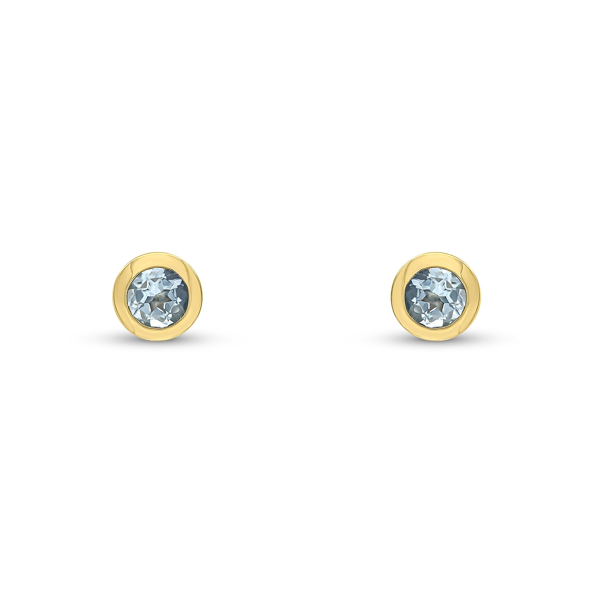 9CT YG 3MM ROUND AQUA RUBOVER EARRINGS