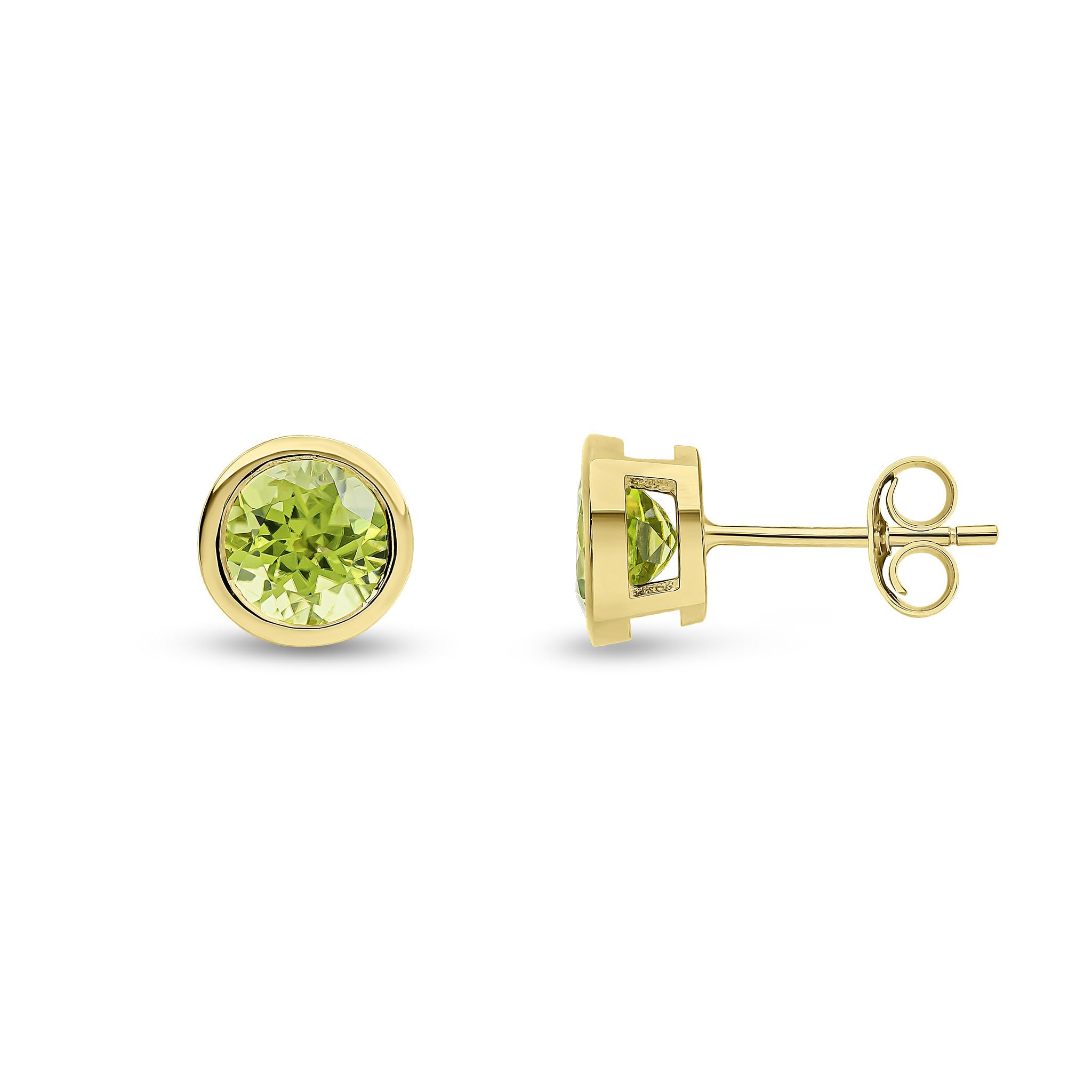 9CT YG 6MM ROUND PERIDOT RUBOVER EARRINGS