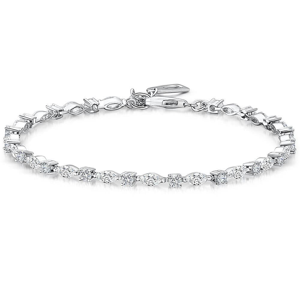 Sterling Silver Marquise And Round Cubic Zirconia Tennis Bracelet