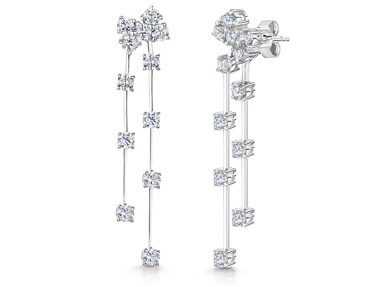 Sterling Silver Drop Scattered Earrings With Cubic Zirconia StonesDrop Earrings - JOOLS By Jenny Brown