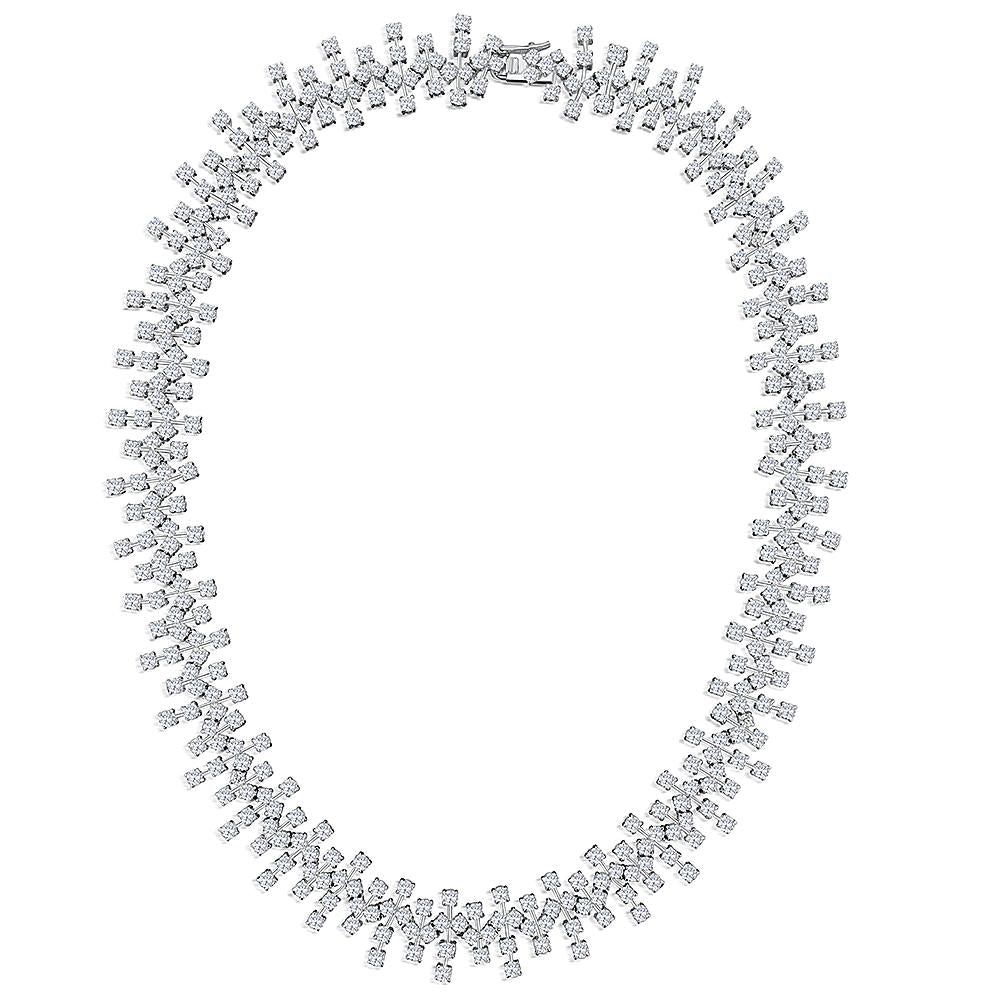 Sterling Silver  Scattered Cubic Zirconia  Full Necklace
