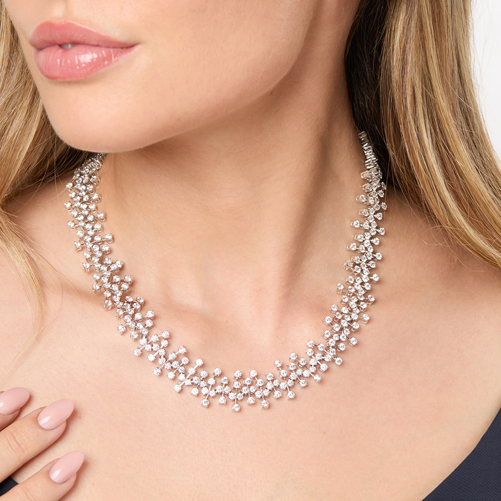 Sterling Silver  Scattered Cubic Zirconia  Full Necklace