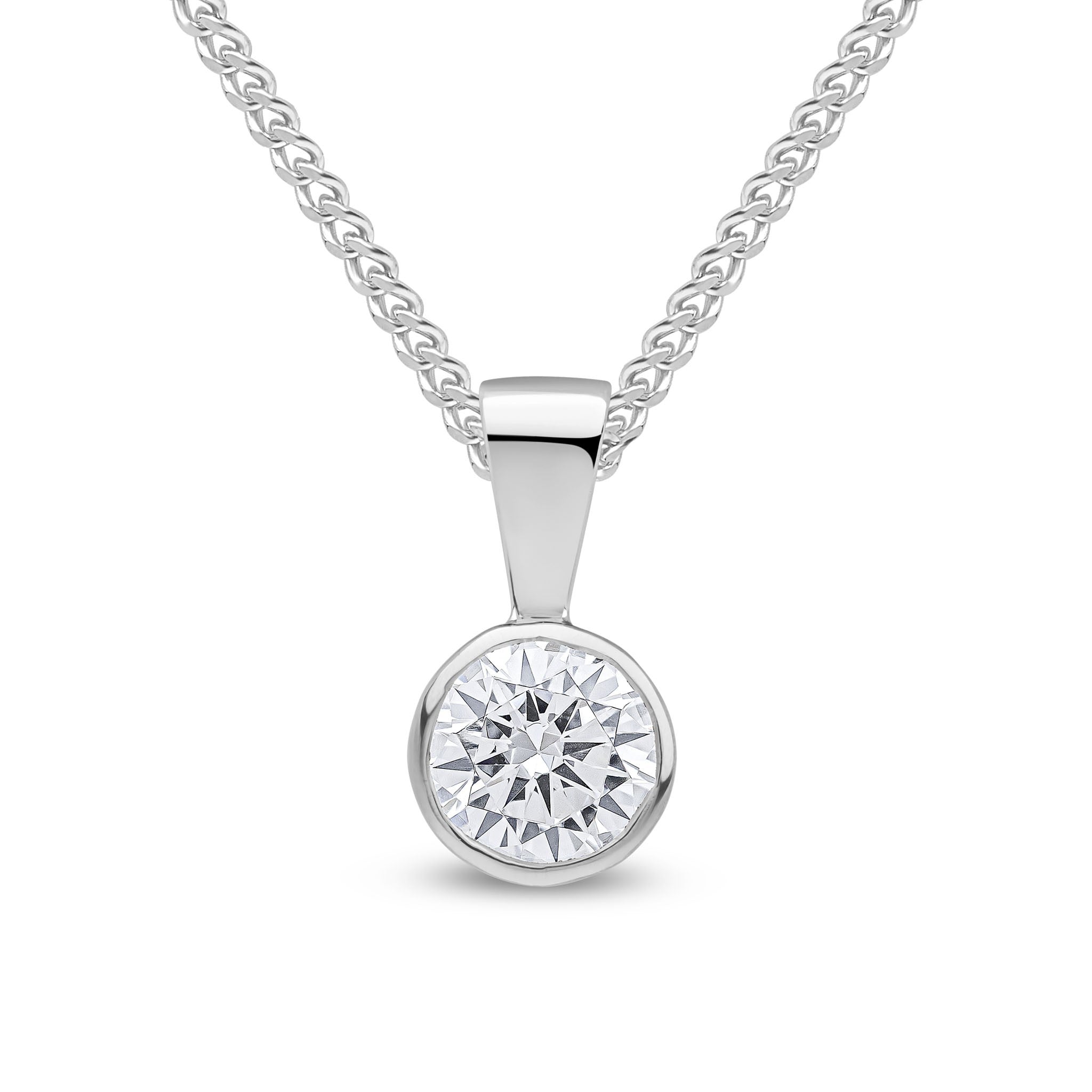 9CT WG 5MM ROUND CZ RUBOVER PENDANT