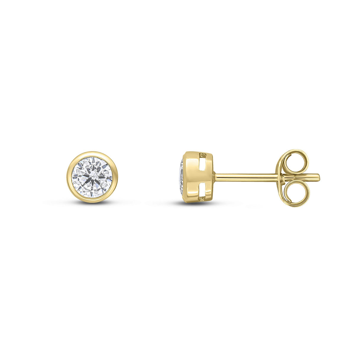 9CT YG 4MM ROUND CZ RUBOVER STUD EARRINGS