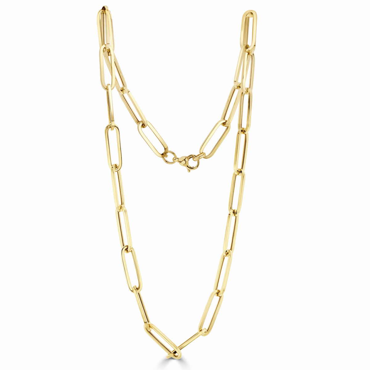 9CT YELLOW GOLD OVAL PAPERCHAIN LINK NECKLACE. 18 INCHES