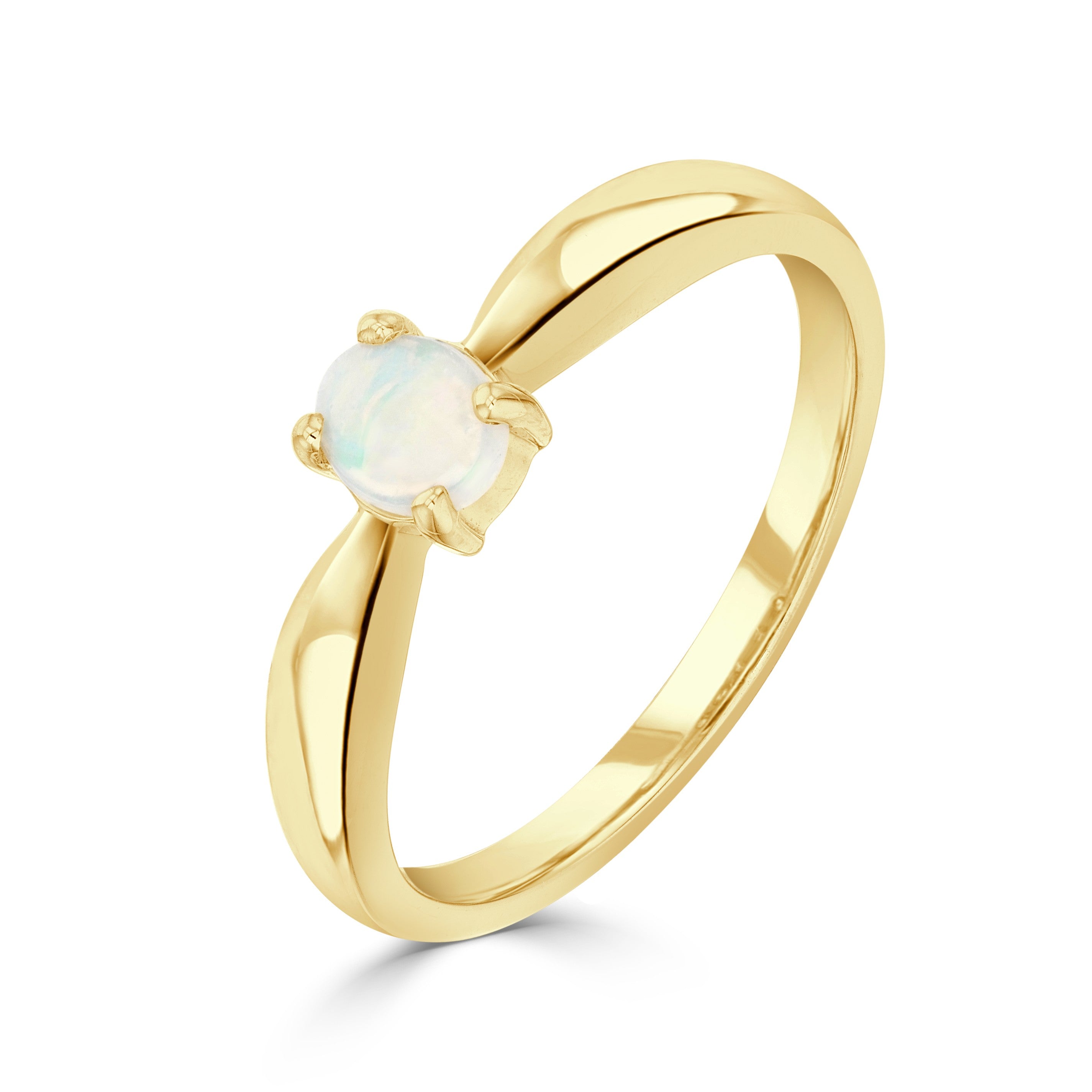 9CT YG 5X4MM OVAL OPAL 4 CLAW SINGLE STONE RING