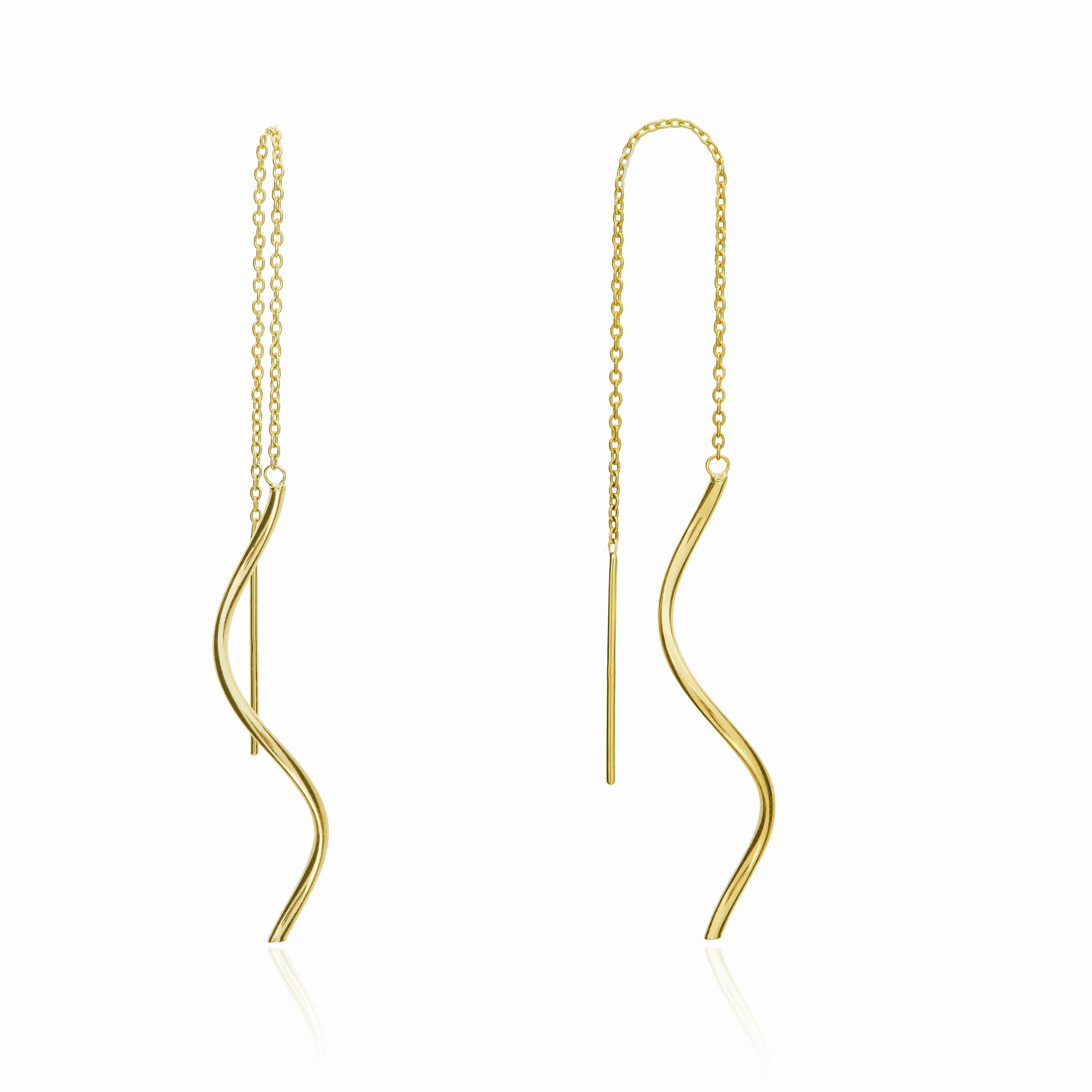9CT YELLOW GOLD SQUIGGLE PULL-THROUGH DROP EARRINGS