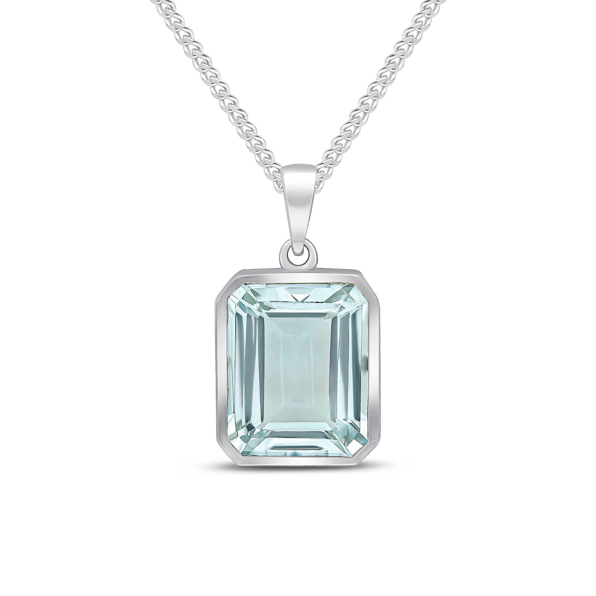 9CT WG 12X10 OCTAGON AQUA RUBOVER PENDANT