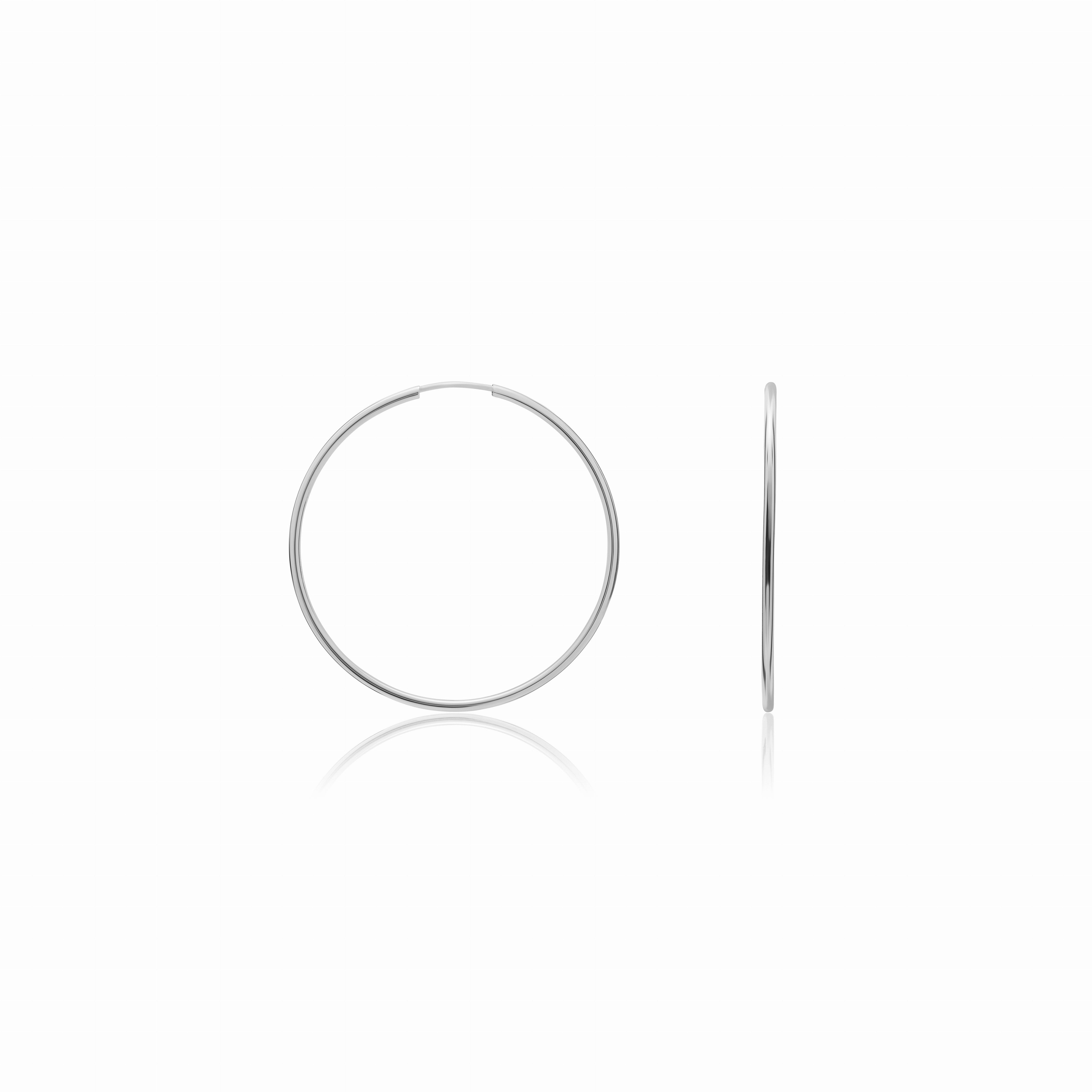 9CT WHITE GOLD THIN SLEEPER HOOP EARRINGS. 32MM DIAMETER
