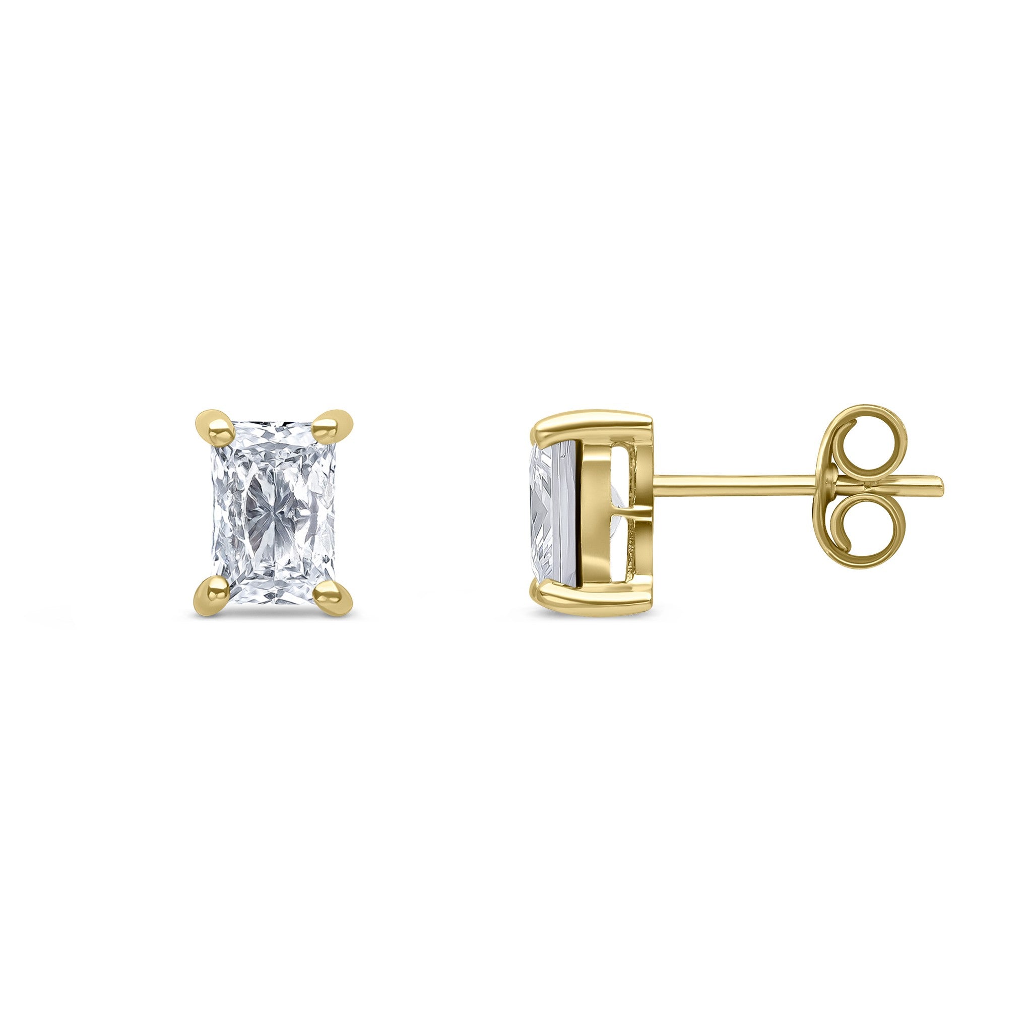 9CT YG 6X4MM OCTAGON CZ CLAW SET EARRINGS