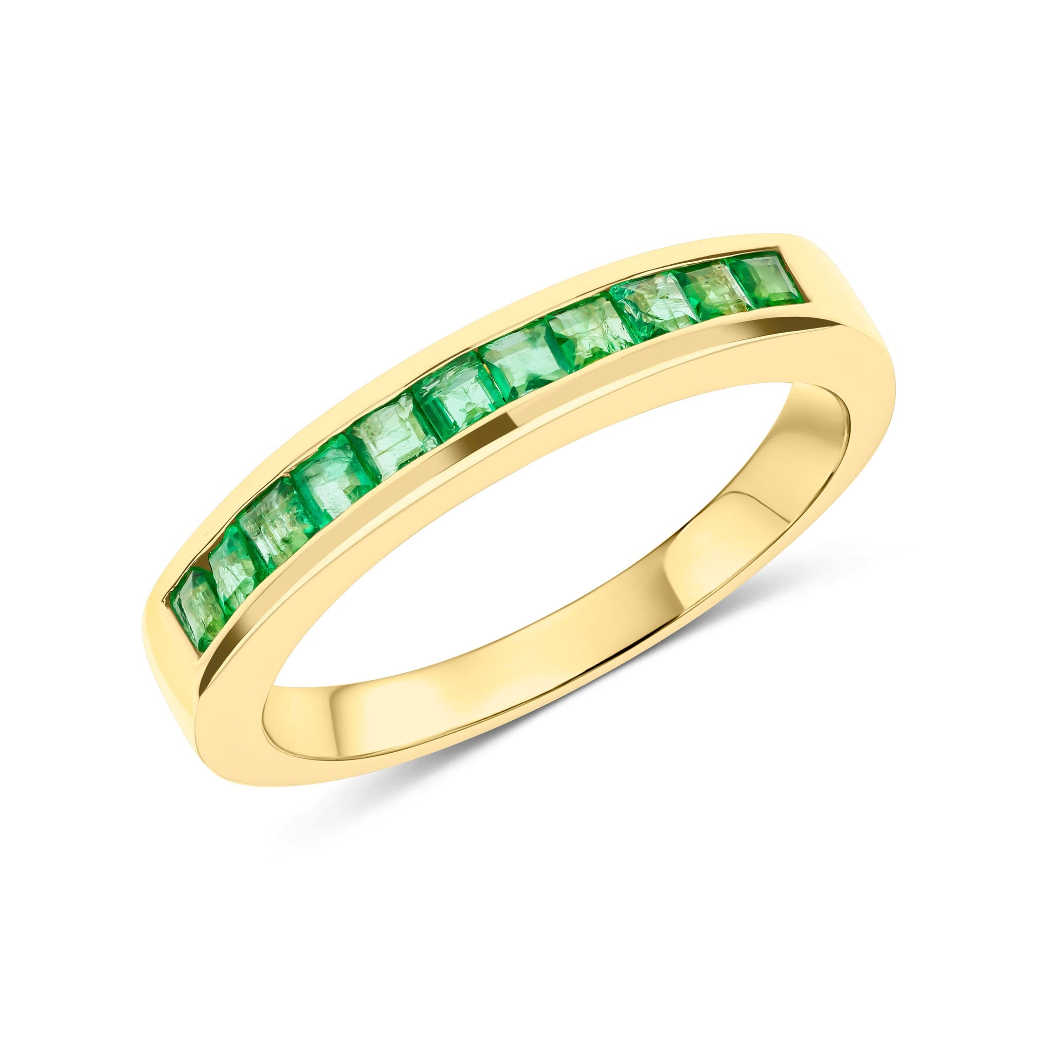 9CT YG SQUARE EMERALD 11ST CHANNEL SET 1/2 ETERNITY RING