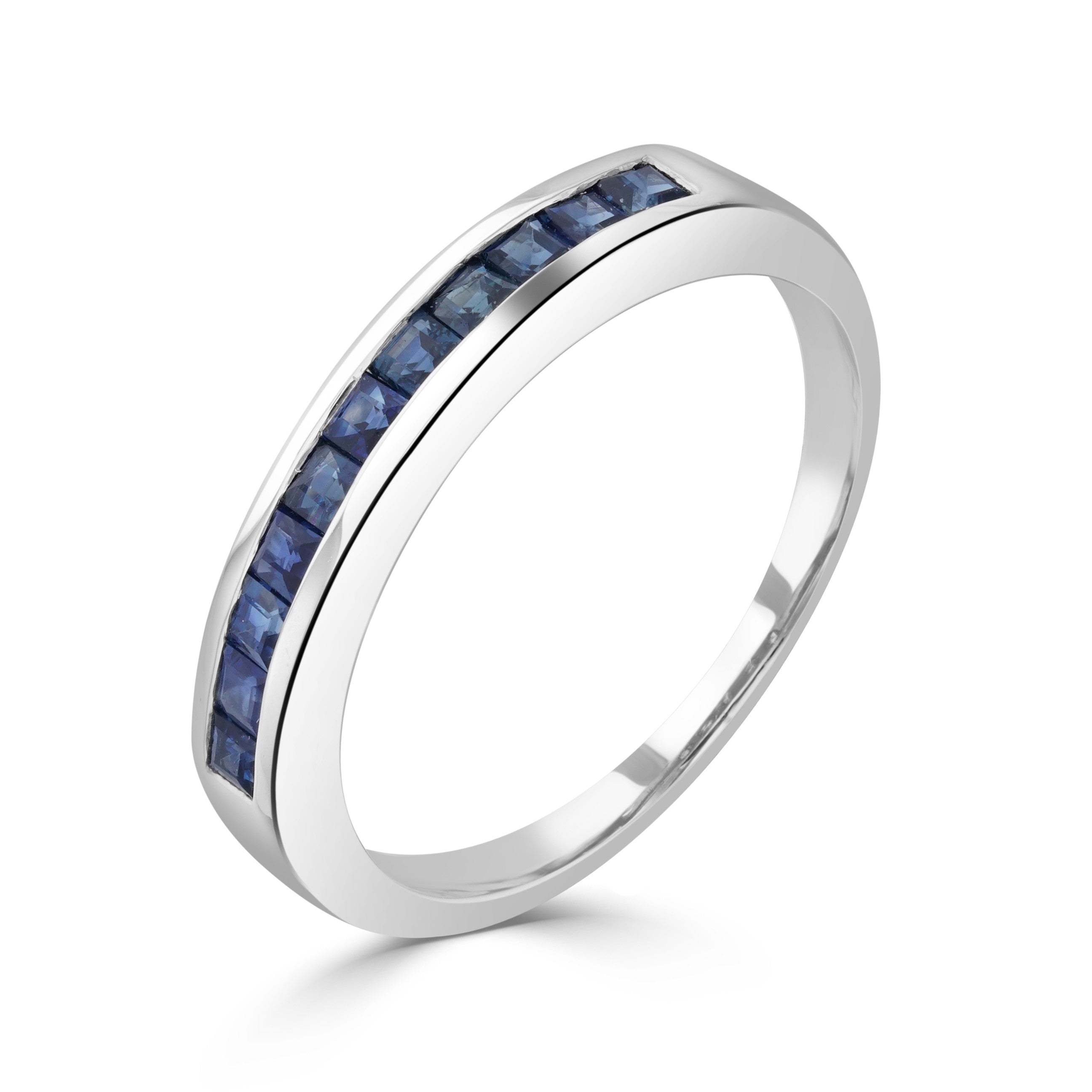 9CT WG SQUARE SAPPHIRE 11ST CHANNEL SET 1/2 ETERNITY RING