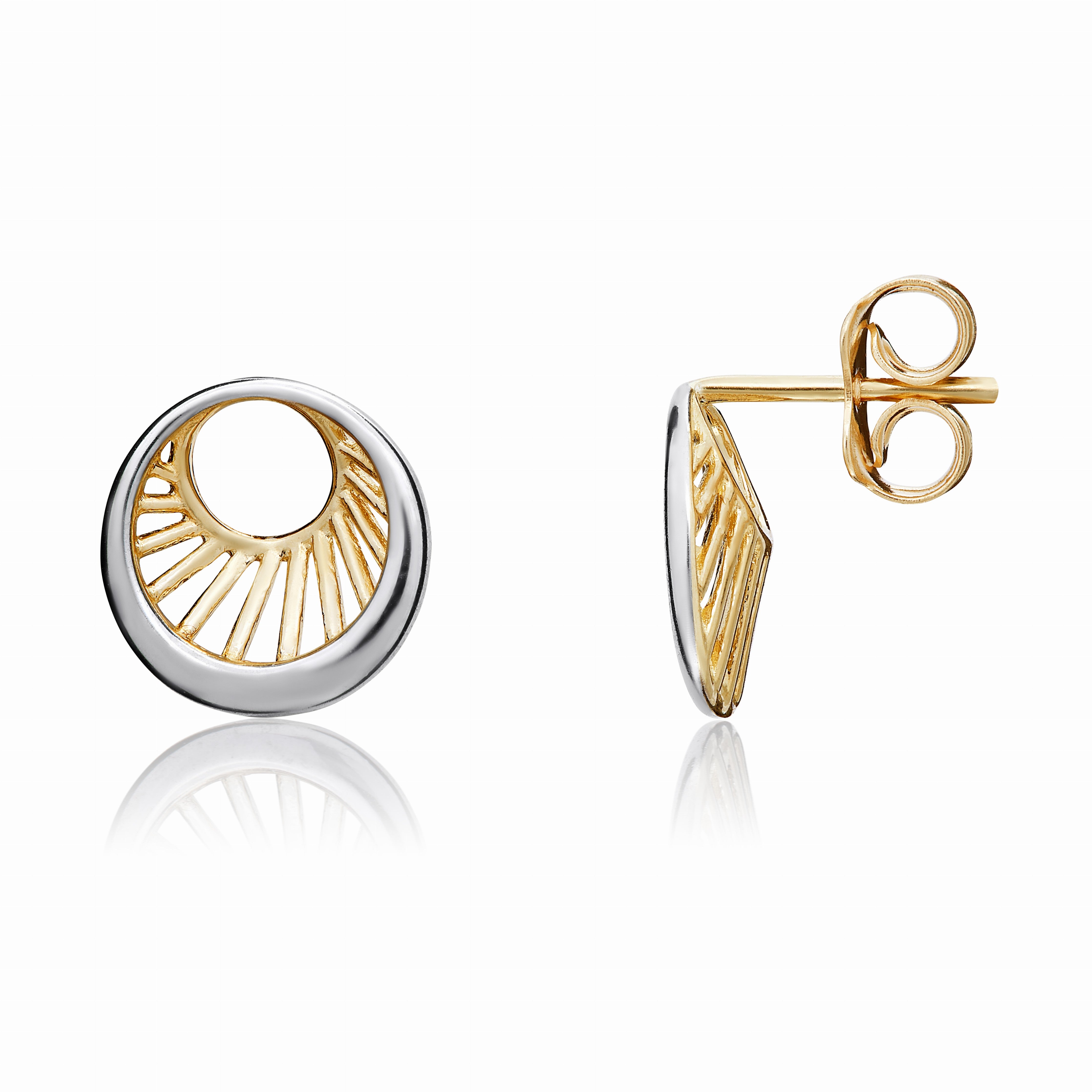 9CT YELLOW AND WHITE GOLD 'EYE' STUD EARRINGS