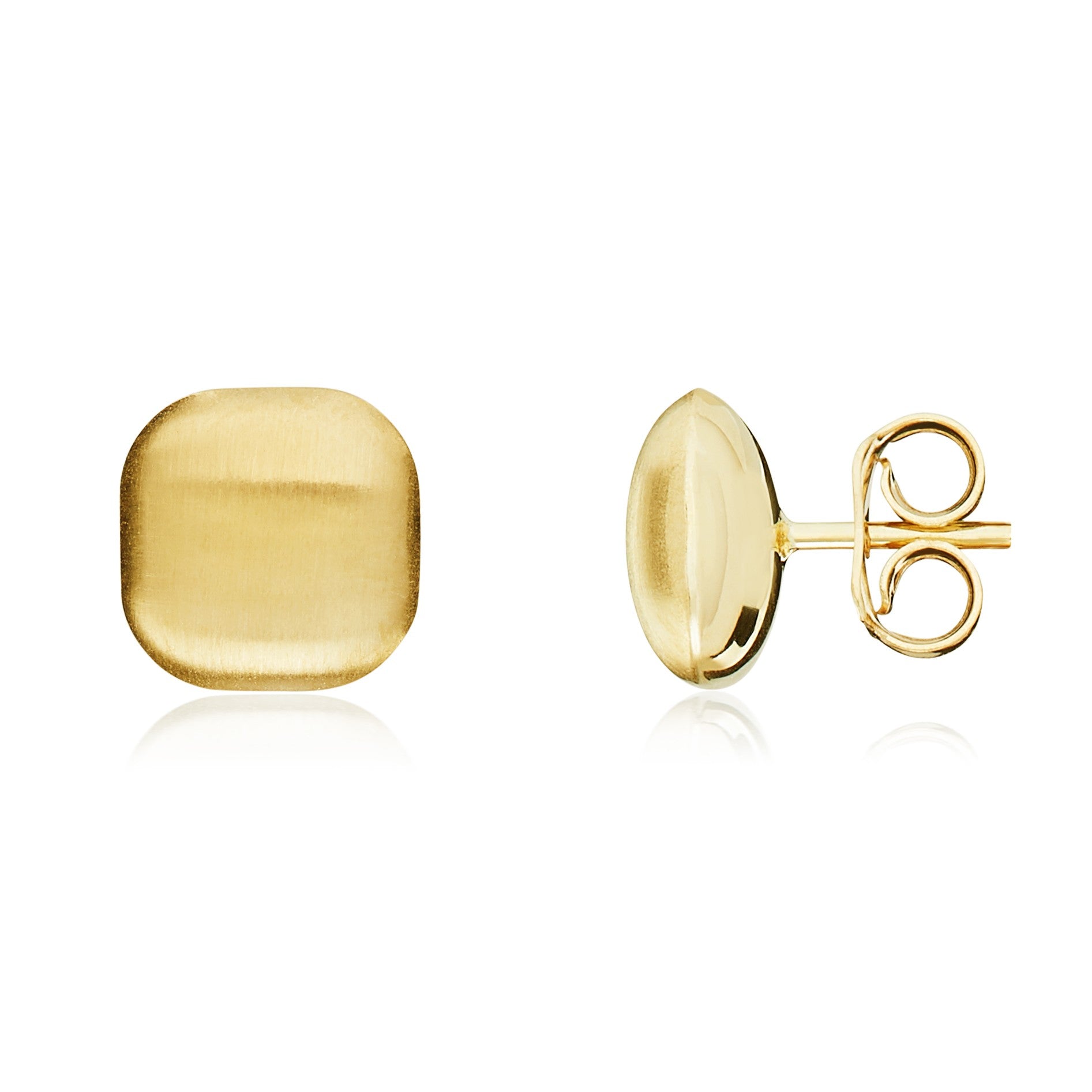 9CT YELLOW GOLD SATIN FINISH CUSHION STUD. 8MM