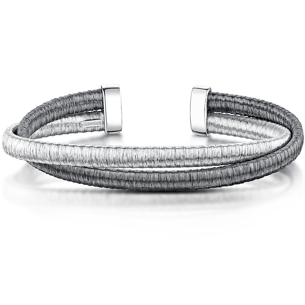 Silver  Black Rhodium Double Cuff Strand  Bangle