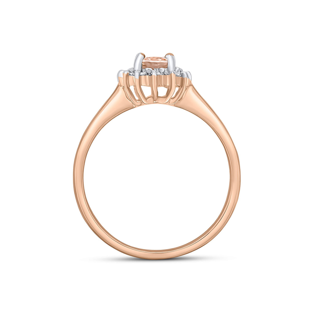 9CT RG 7X5 OVAL MORGANITE & DIAMOND CLAW CLUSTER RING. RHODIUM TO DIAMONDS