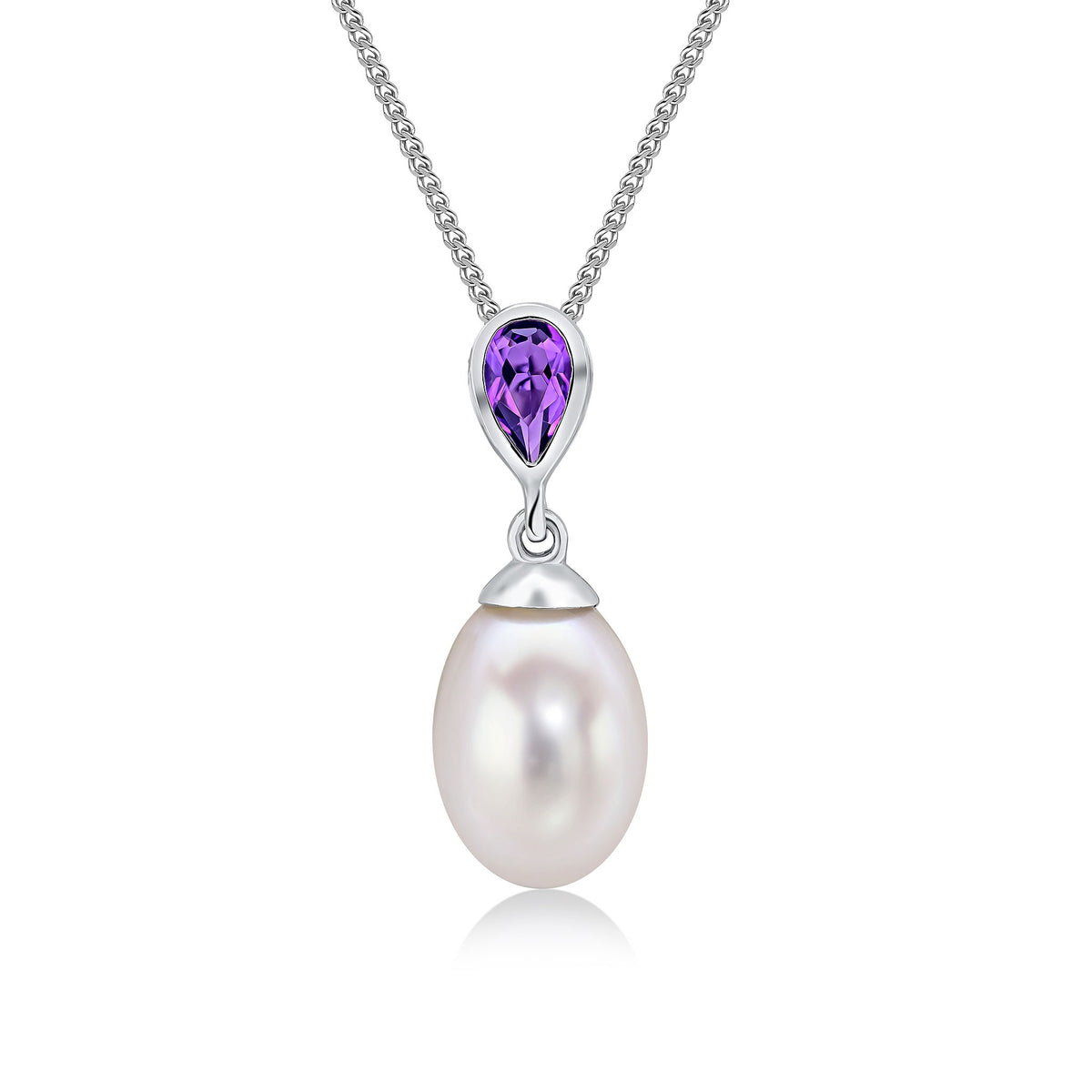 9CT WG PEARL & SINGLE PEARSHAPE AMETHYST DROP PENDANT