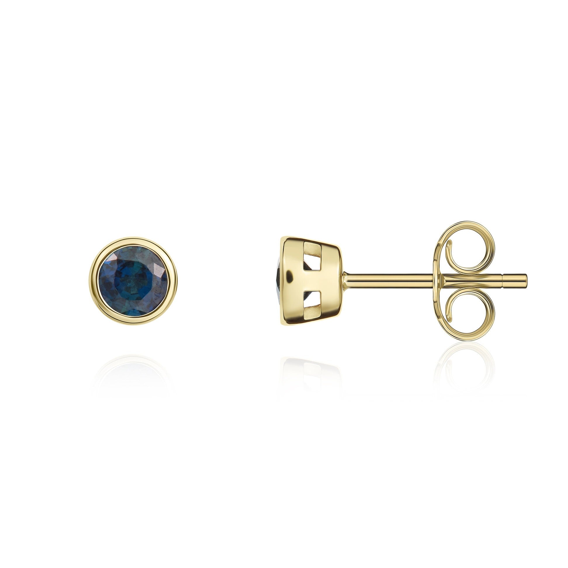 9CT YG 3MM ROUND SAPPHIRE RUBOVER EARRINGS