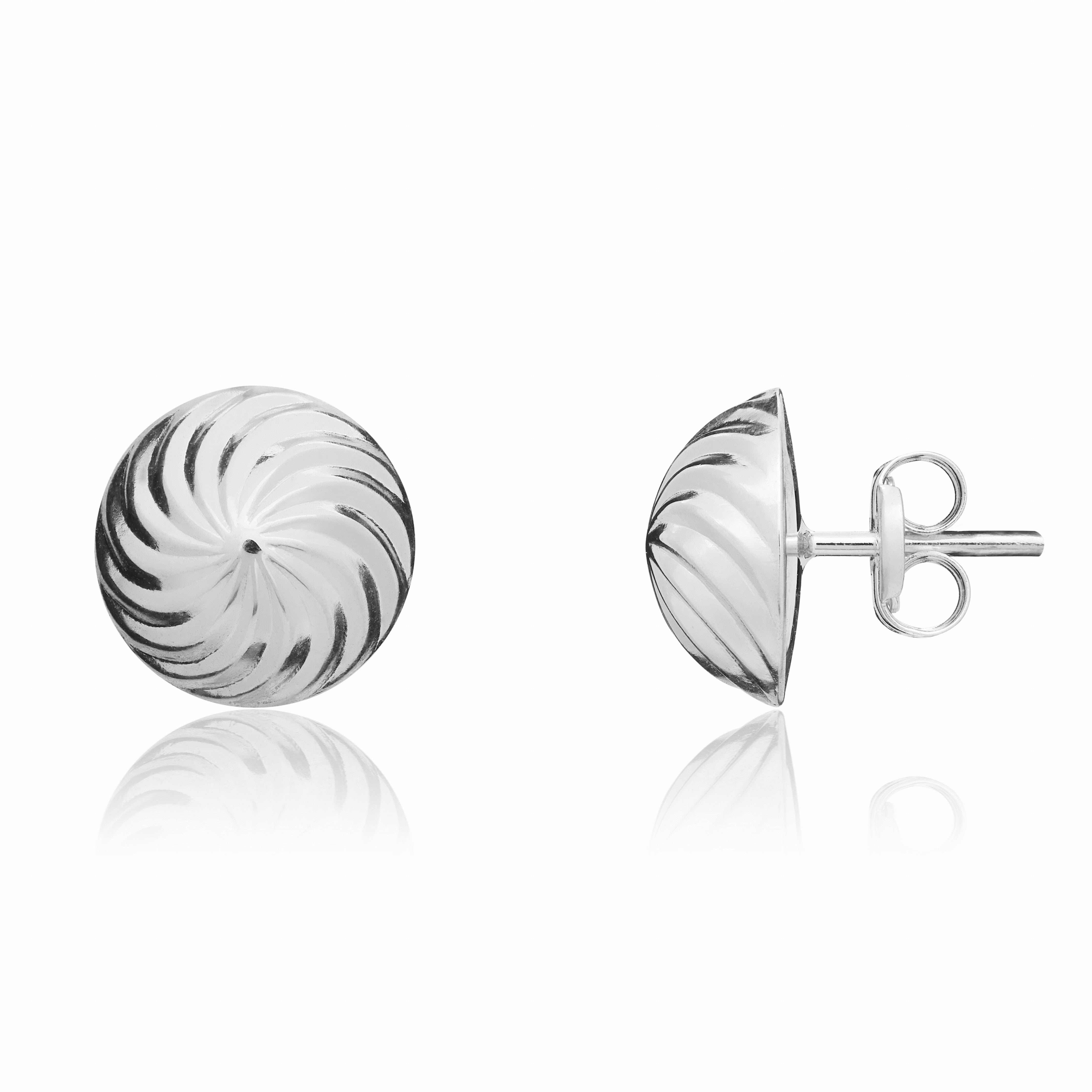 9CT WHITE GOLD 10MM SWIRL DOME STUD EARRINGS