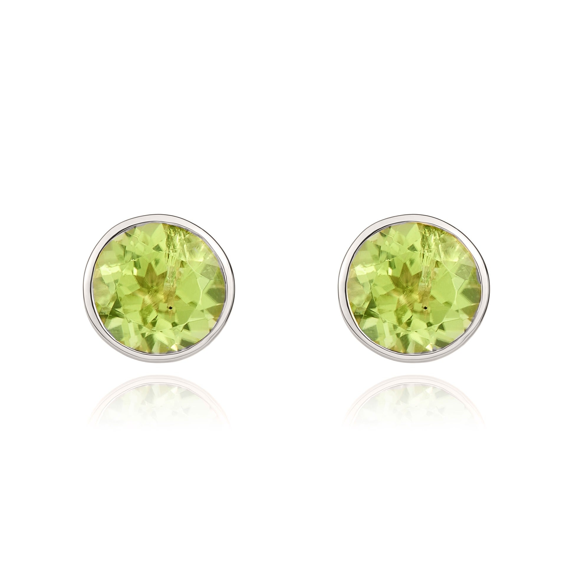 9CT WG 5MM ROUND PERIDOT RUBOVER STUD EARRINGS