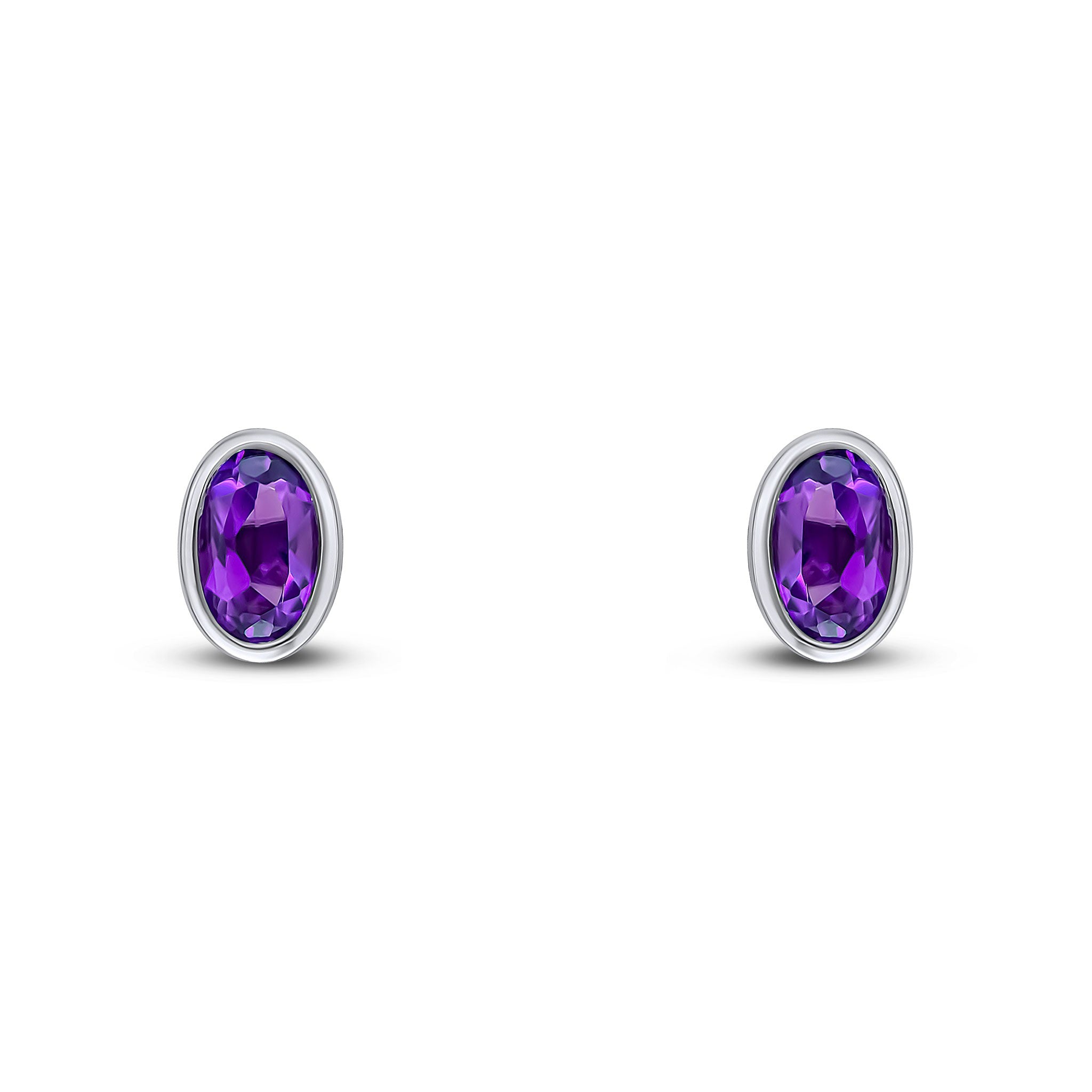 9CT WG 5X3MM OVAL AMETHYST RUBOVER SINGLE STONE EARRINGS