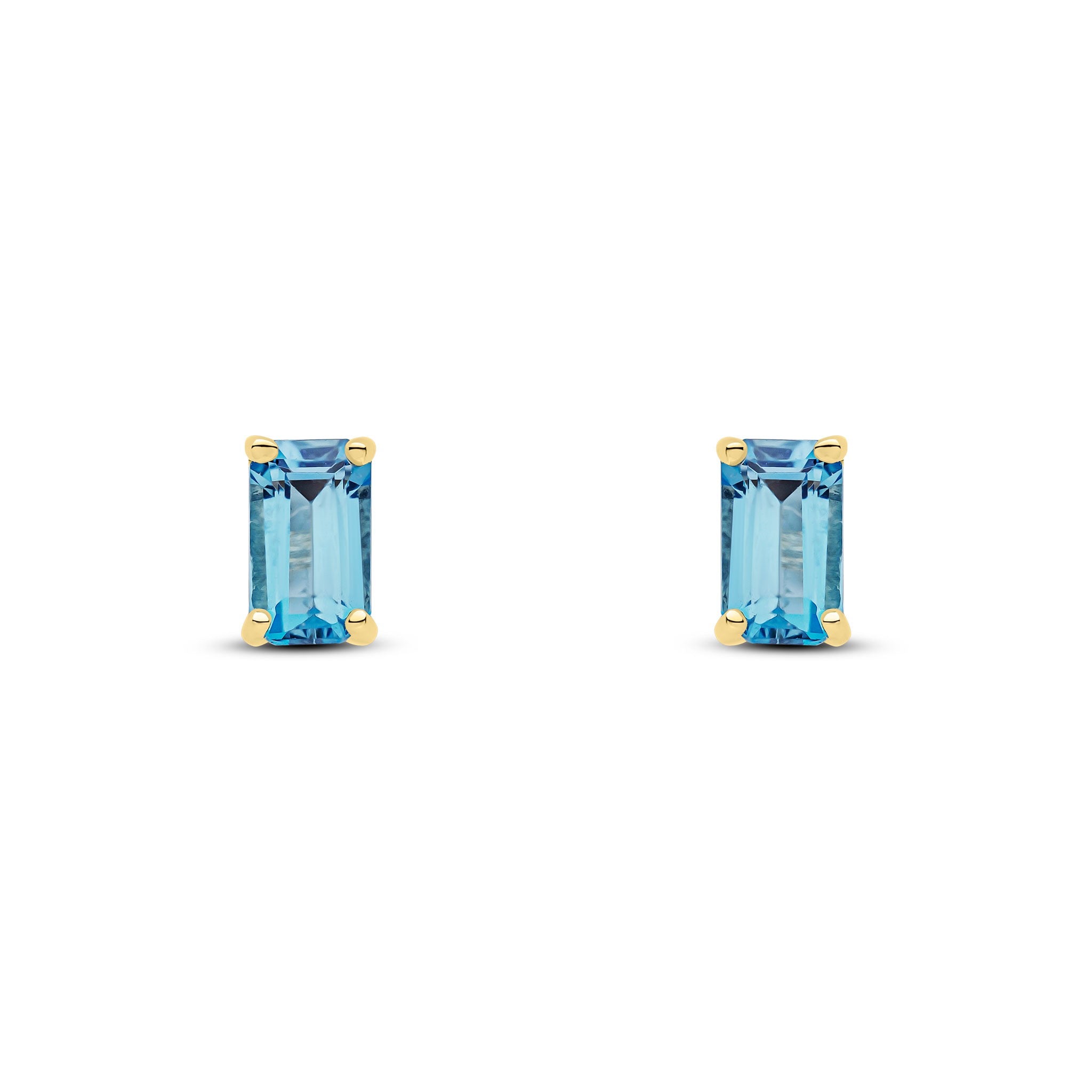 9CT YG 5X3 OCTAGON LONDON BLUE TOPAZ CLAW SET EARRINGS