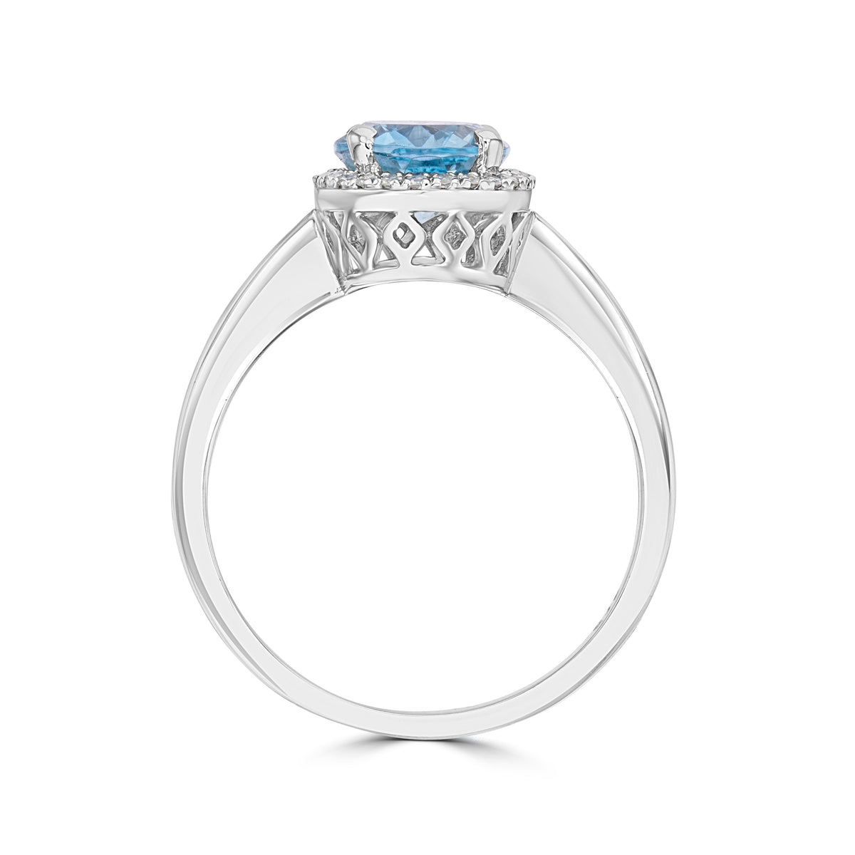 9CT WG 9X7 OVAL AQUAMARINE & DIAMOND CLAW SET CLUSTER RING