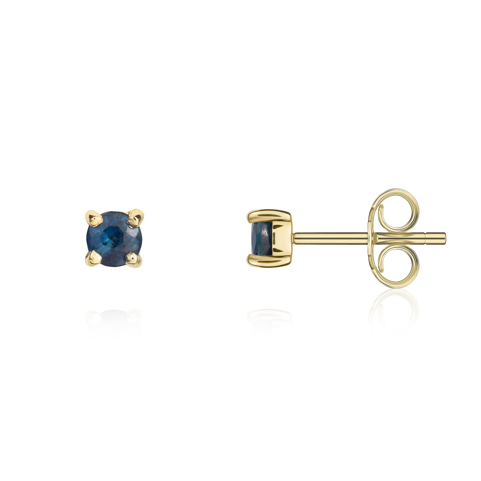 9CT YG 3MM ROUND SAPPHIRE 4 CLAW STUD EARRINGS
