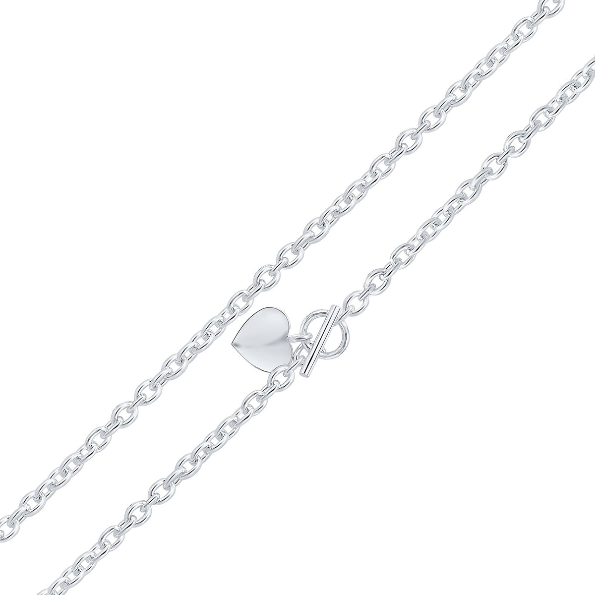 Silver 6mm Cable Chain T-Bar Heart 18"