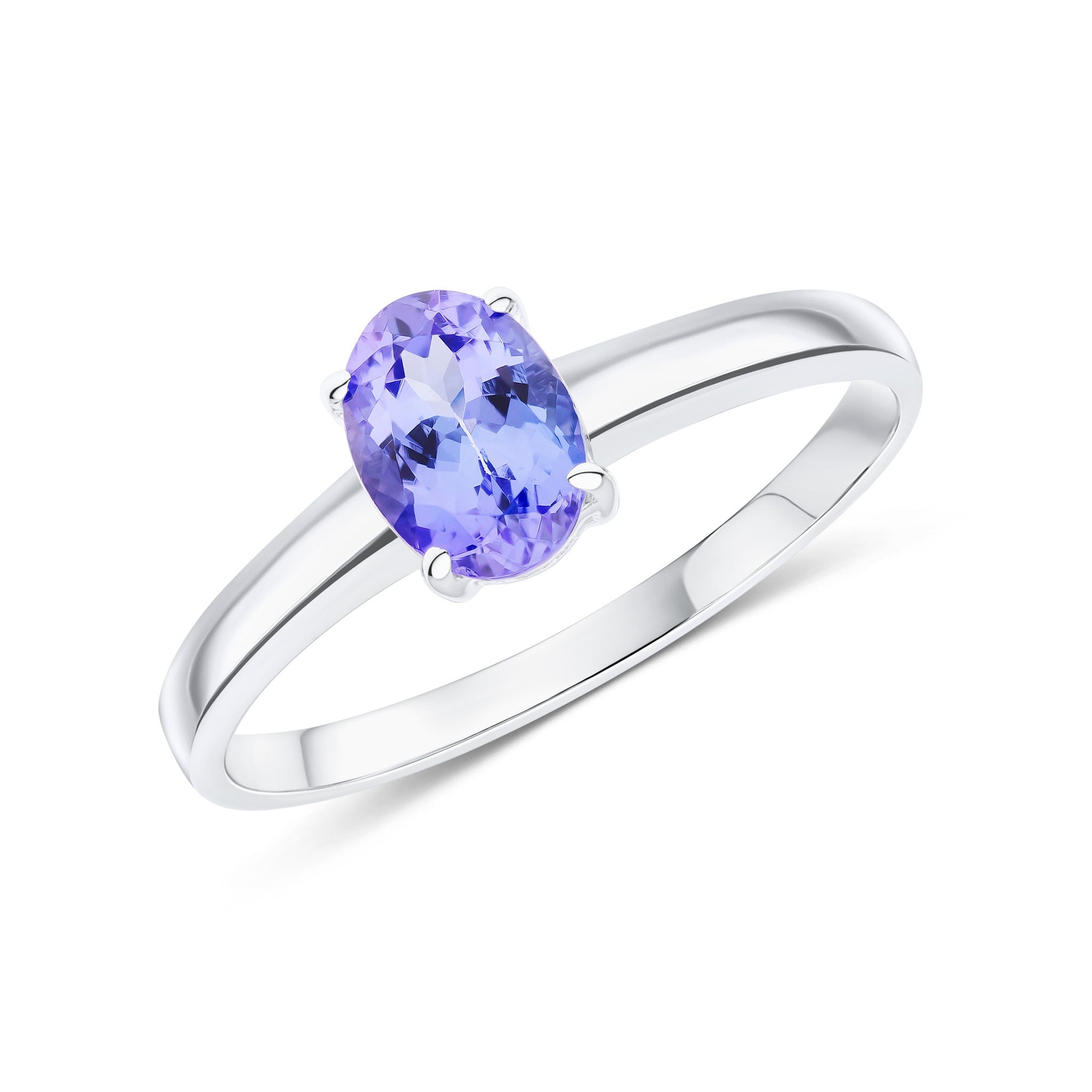 9CT WG 7X5MM OVAL TANZANITE 4 CLAW SINGLE STONE RING