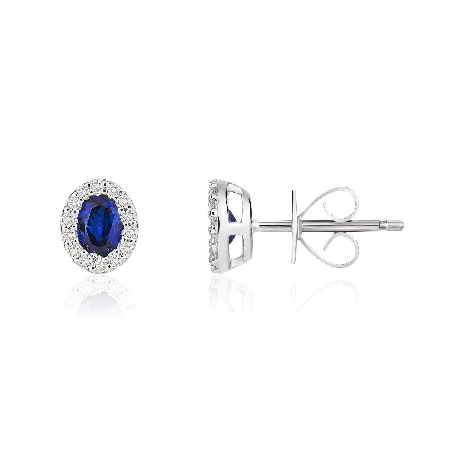 18CT WG 4X3 OVAL SAPPHIRE & DIAMOND MICROSET CLUSTER EARRINGS