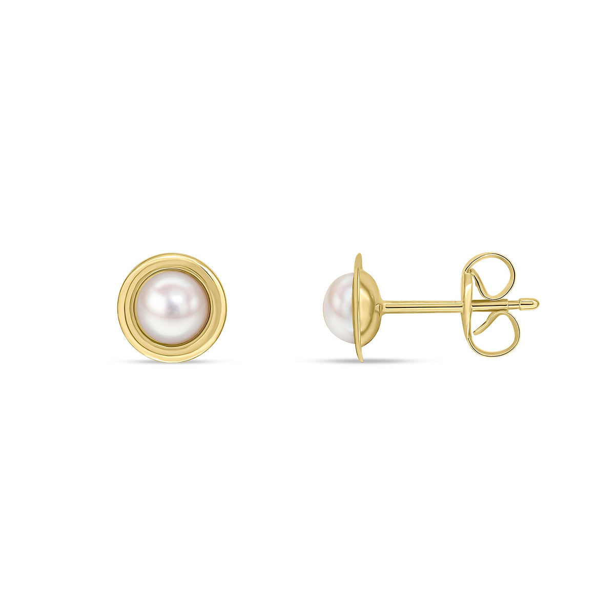 9CT YG 4.5MM BUTTON FRESHWATER PEARL STUD EARRINGS WITH FLAT POLISHED BORDER