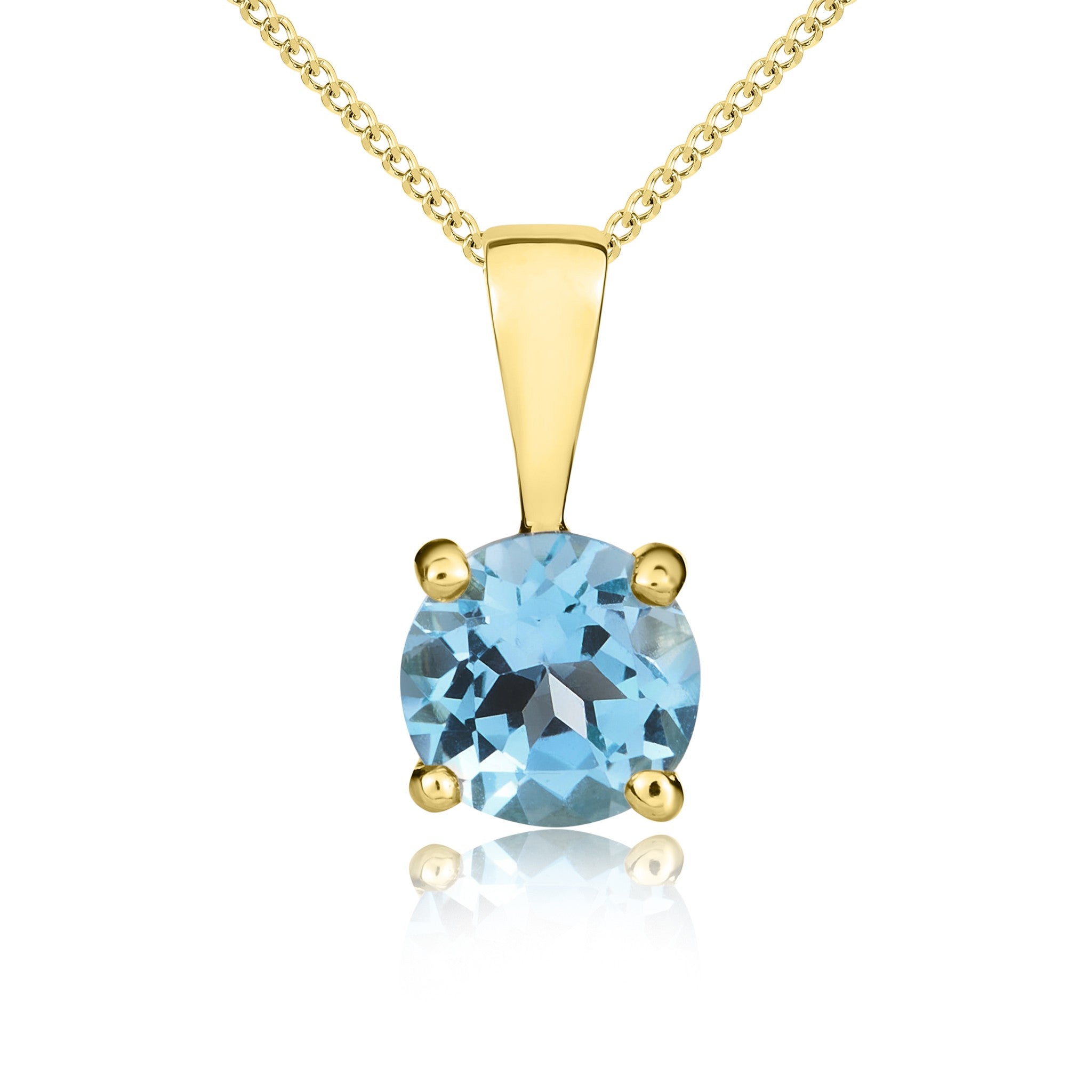9CT YG 5MM ROUND SWISS BLUE TOPAZ 4 CLAW PENDANT