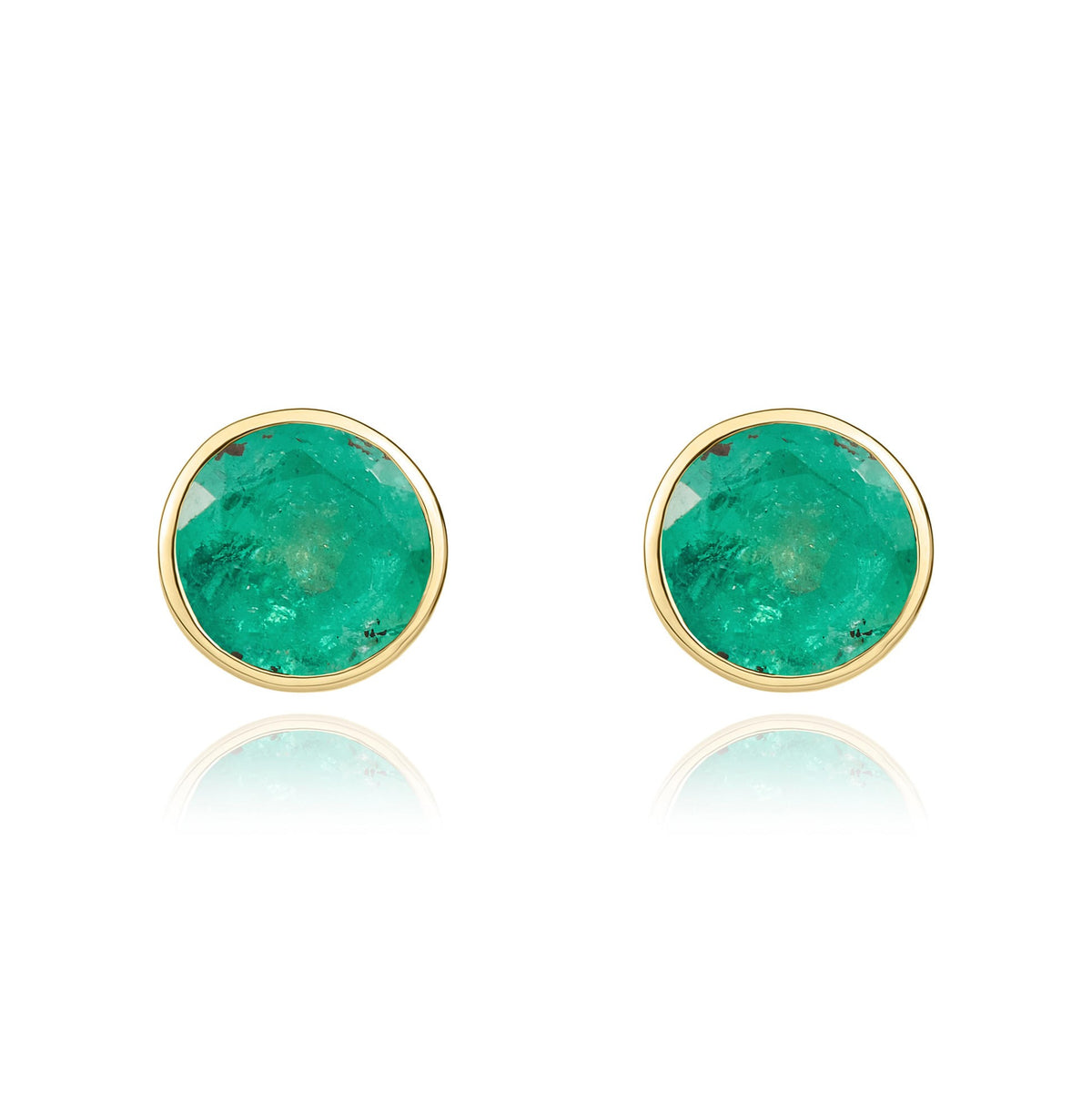 9CT YG 5MM ROUND EMERALD RUBOVER STUD EARRINGS