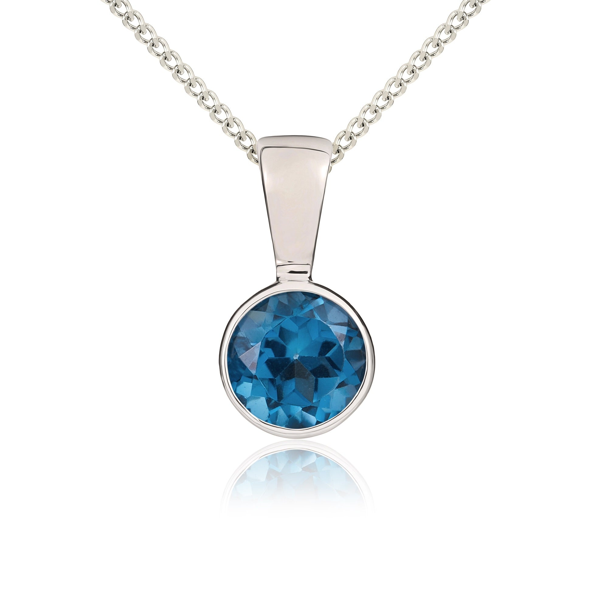 9CT WG 5MM ROUND LONDON BLUE TOPAZ RUBOVER SET PENDANT