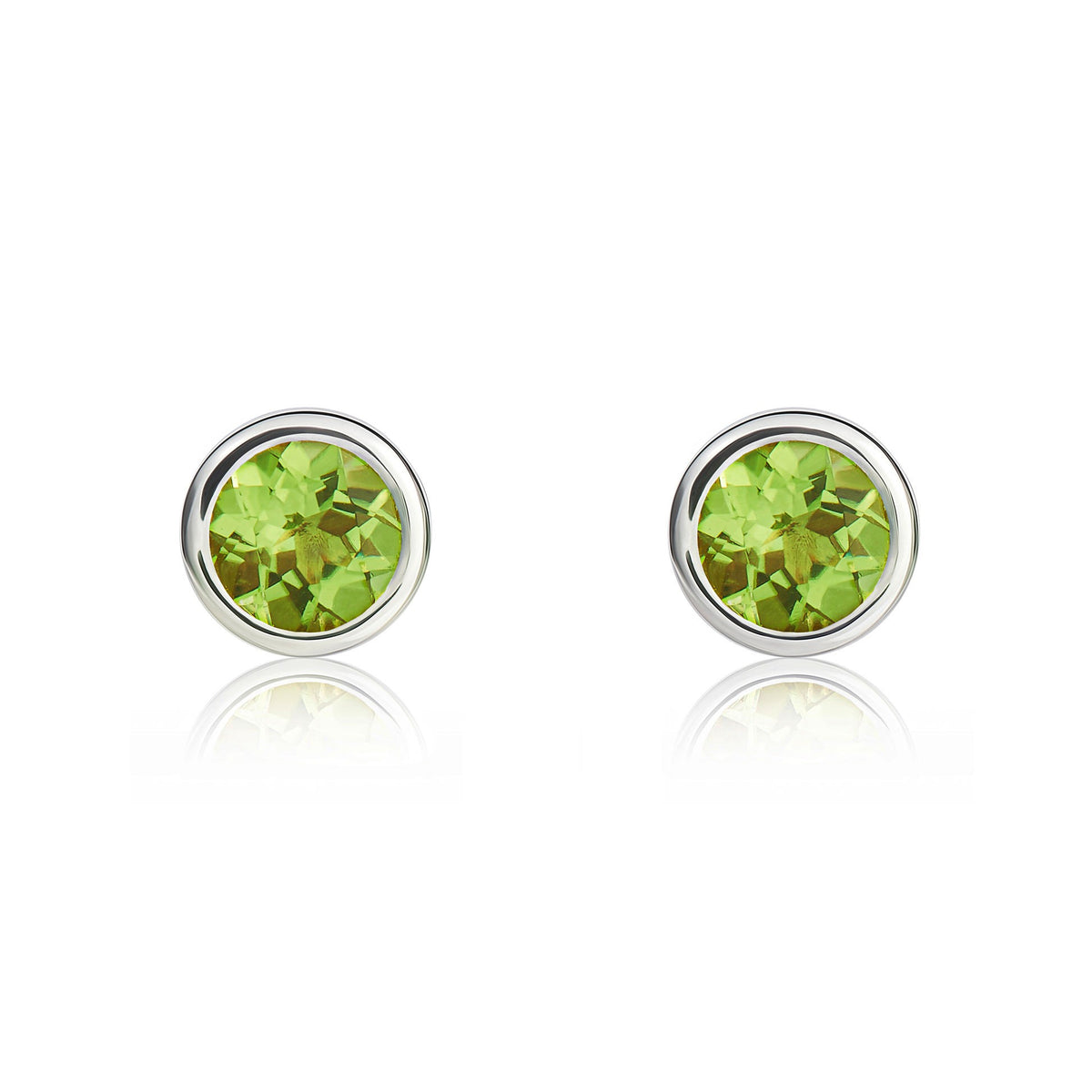9CT WG 4MM ROUND PERIDOT RUBOVER STUD EARRINGS