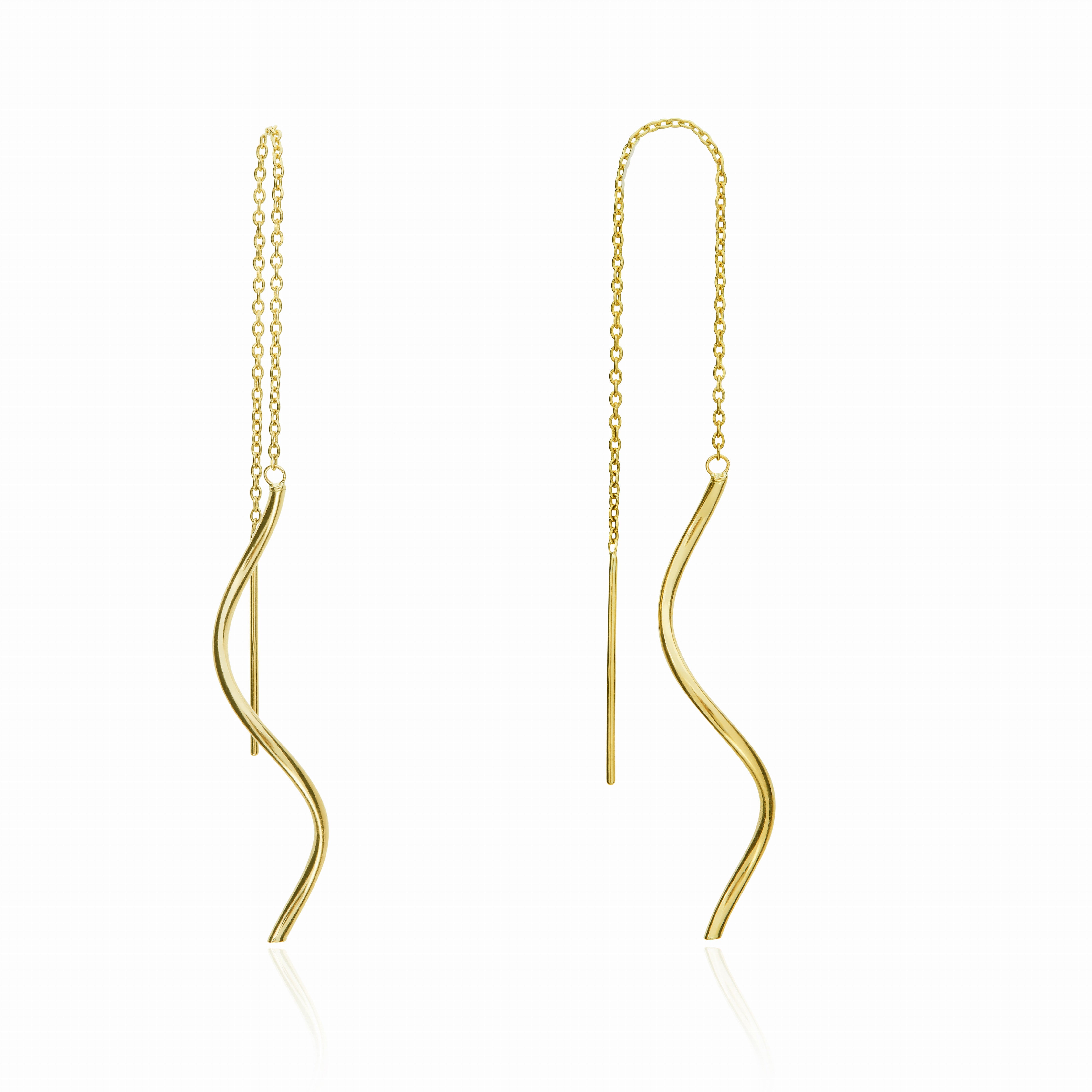 9CT YELLOW GOLD SQUIGGLE PULL-THROUGH DROP EARRINGS
