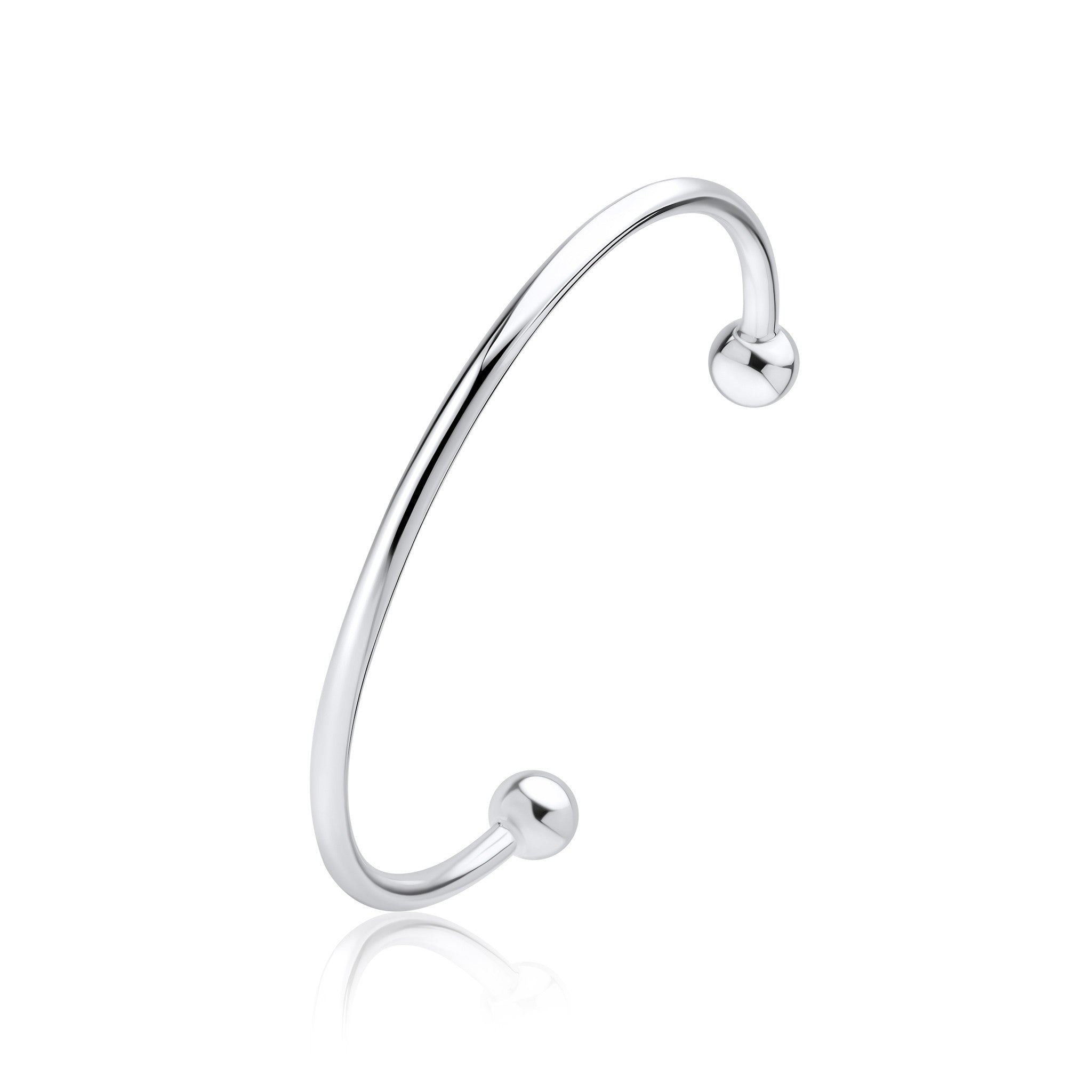 Silver 3mm Round Torque Bangle 50x60 (8mm end beads)