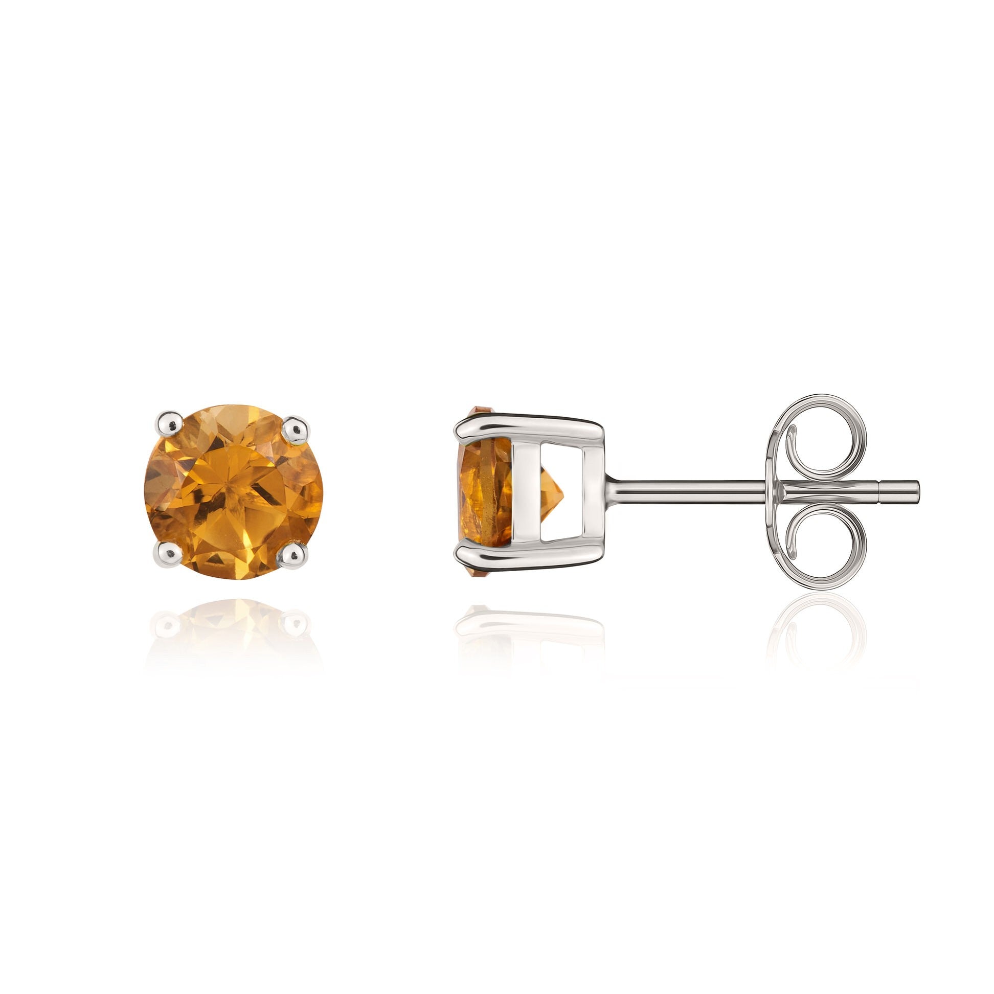 9CT WG 5MM ROUND CITRINE CLAW STUD EARRINGS