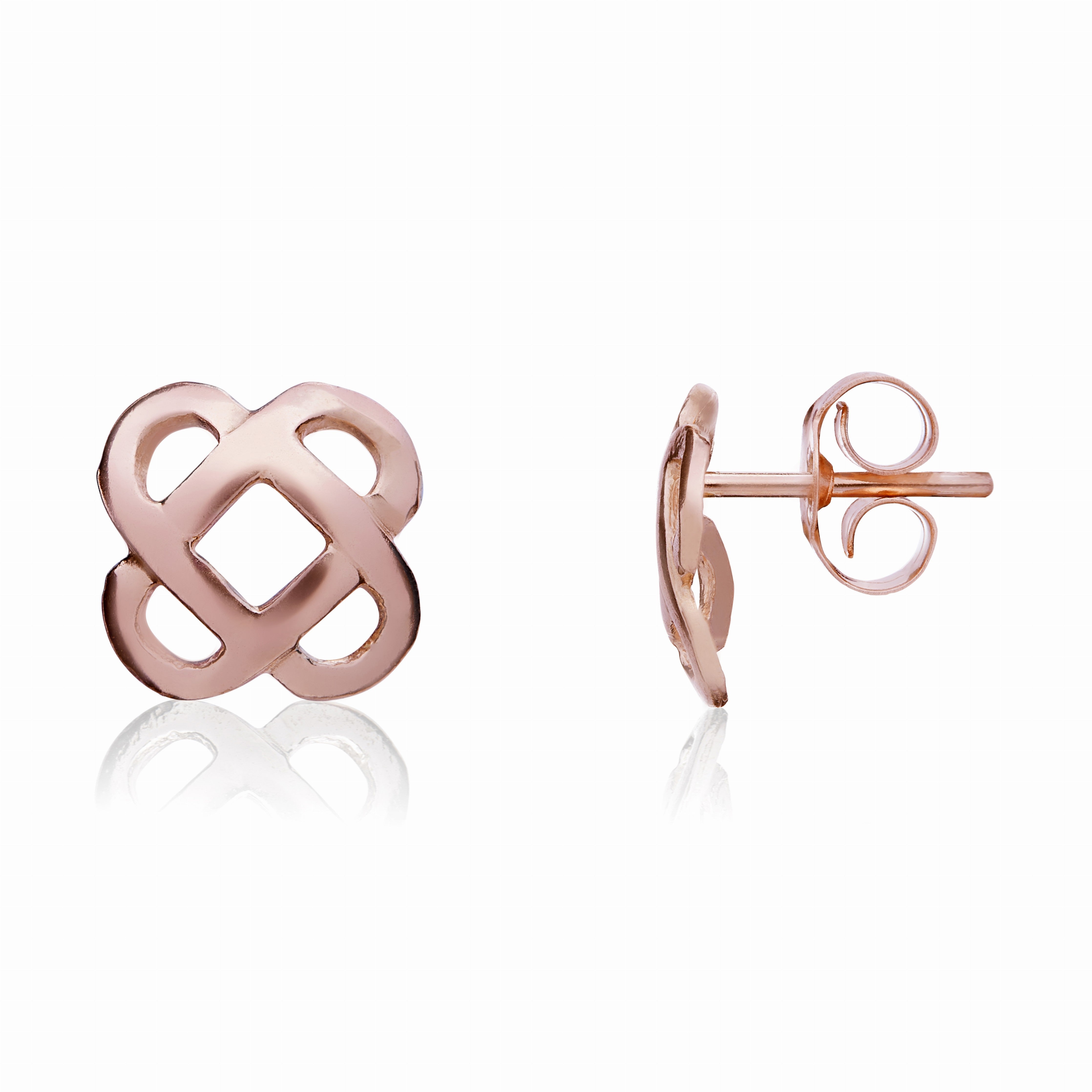 9CT ROSE GOLD CUSHION SHAPE CELTIC STYLE KNOT EARRINGS
