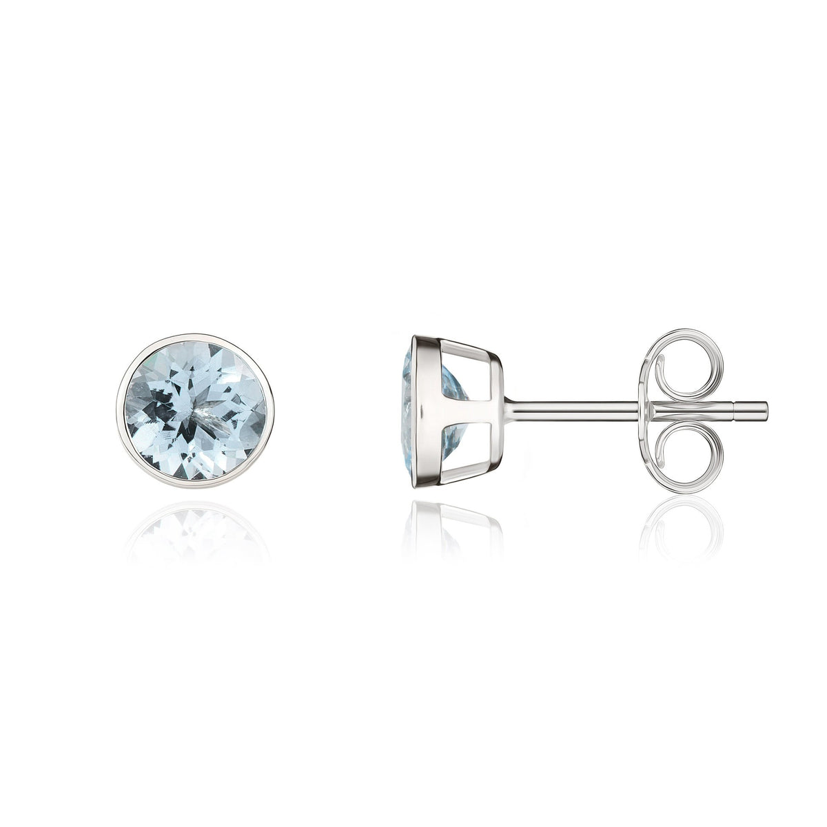 9CT WG 5MM ROUND AQUA RUBOVER STUD EARRINGS