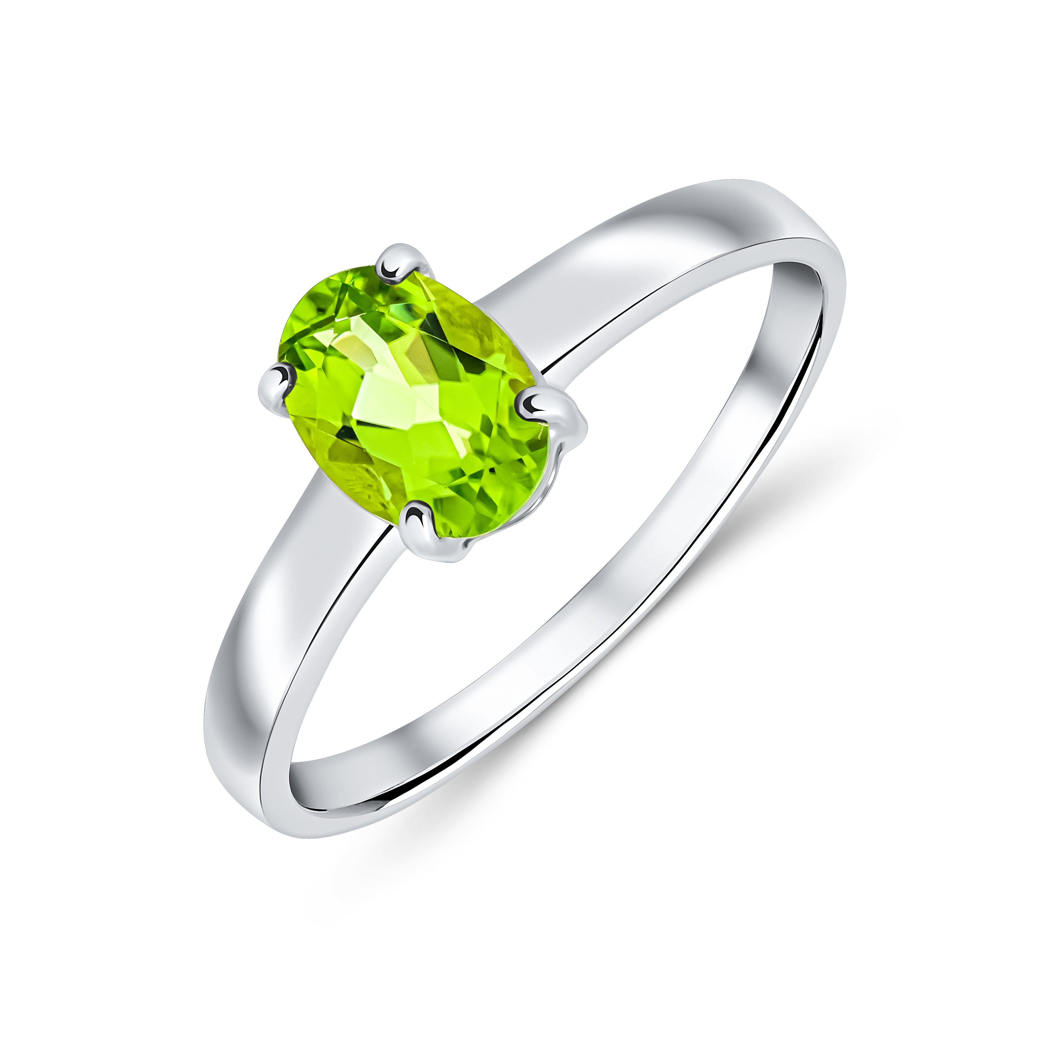 9CT WG 7X5MM OVAL PERIDOT 4 CLAW SINGLE STONE RING