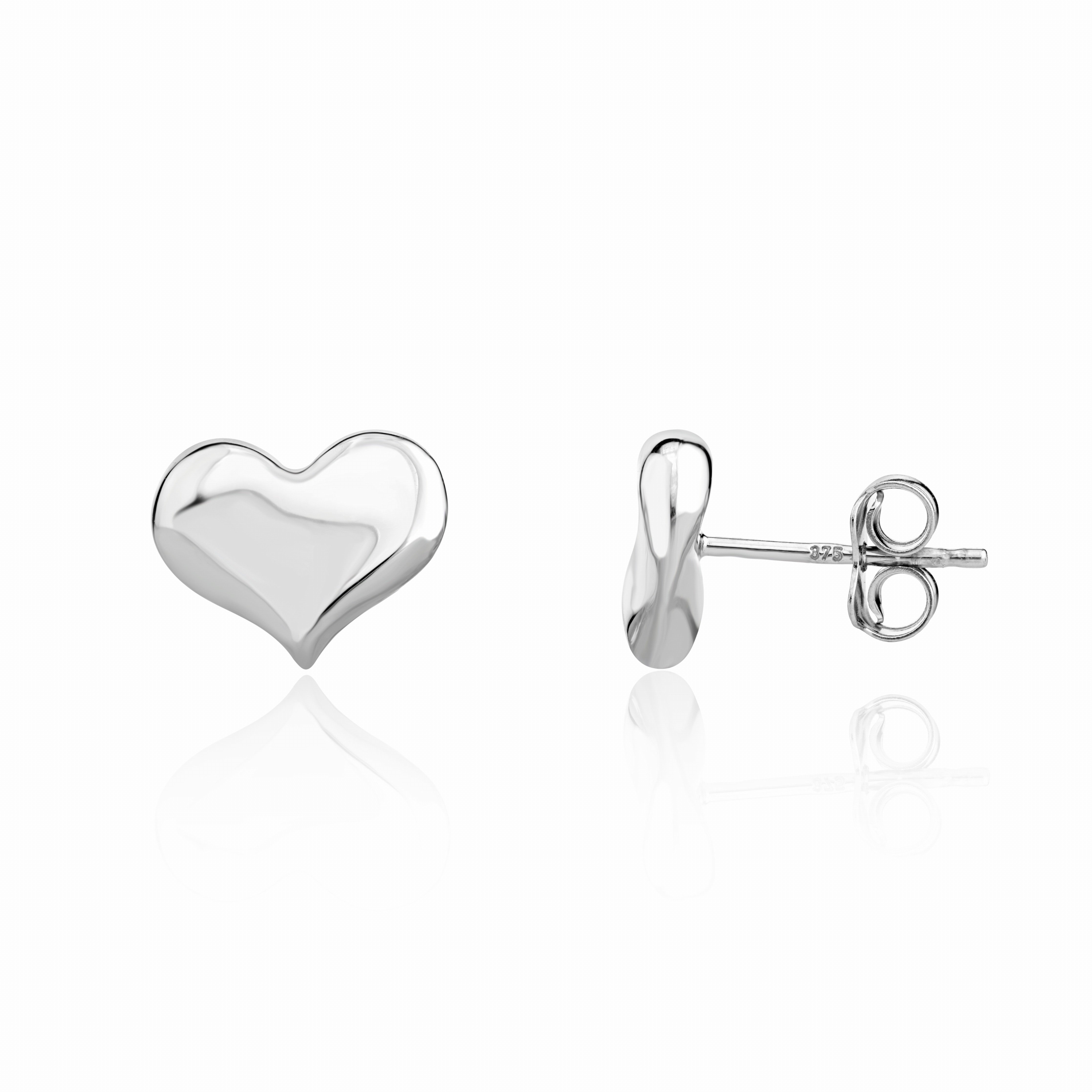 9CT WHITE GOLD CURVED HEART STUD EARRINGS