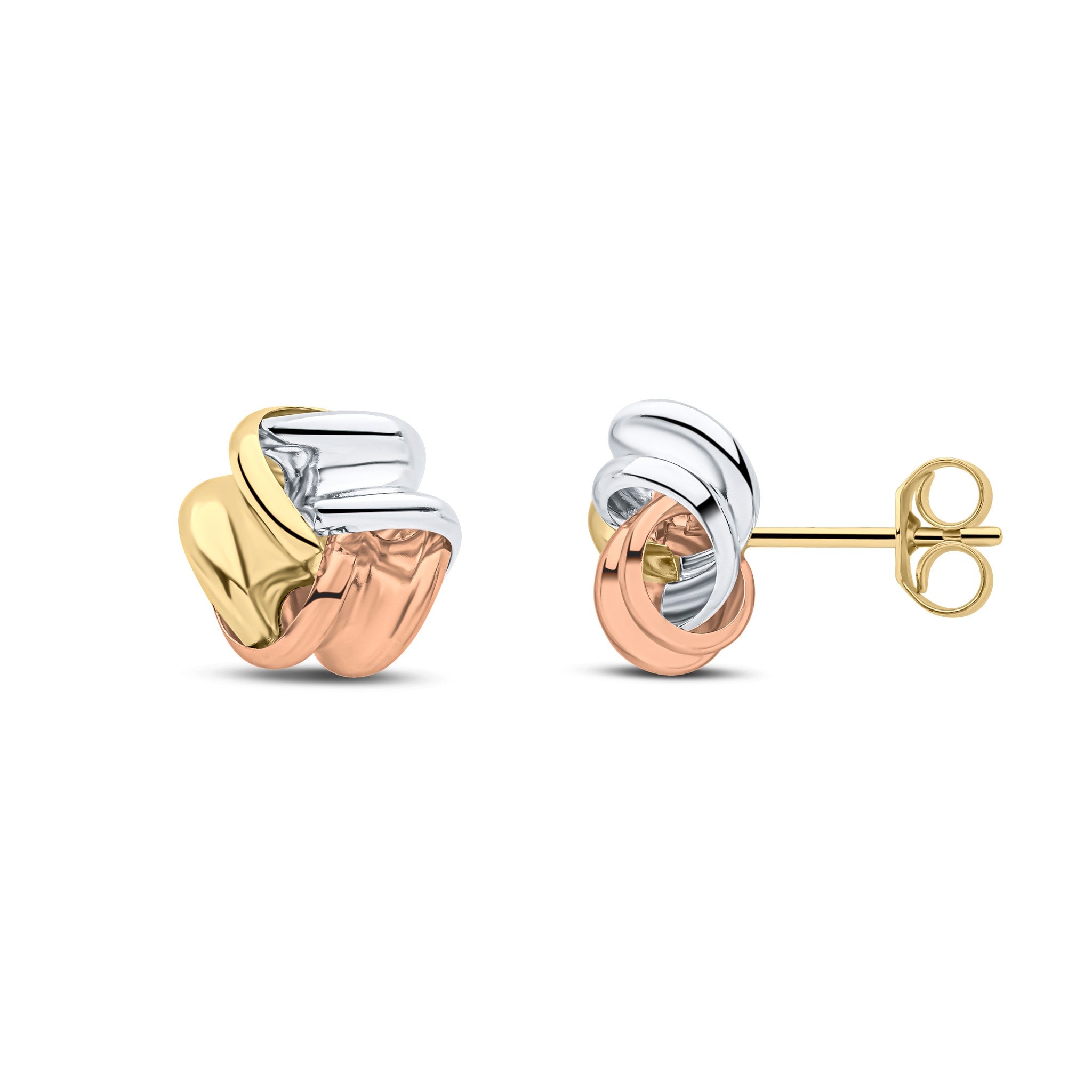 9CT 3 COLOUR GOLD RIBBON KNOT EARRINGS