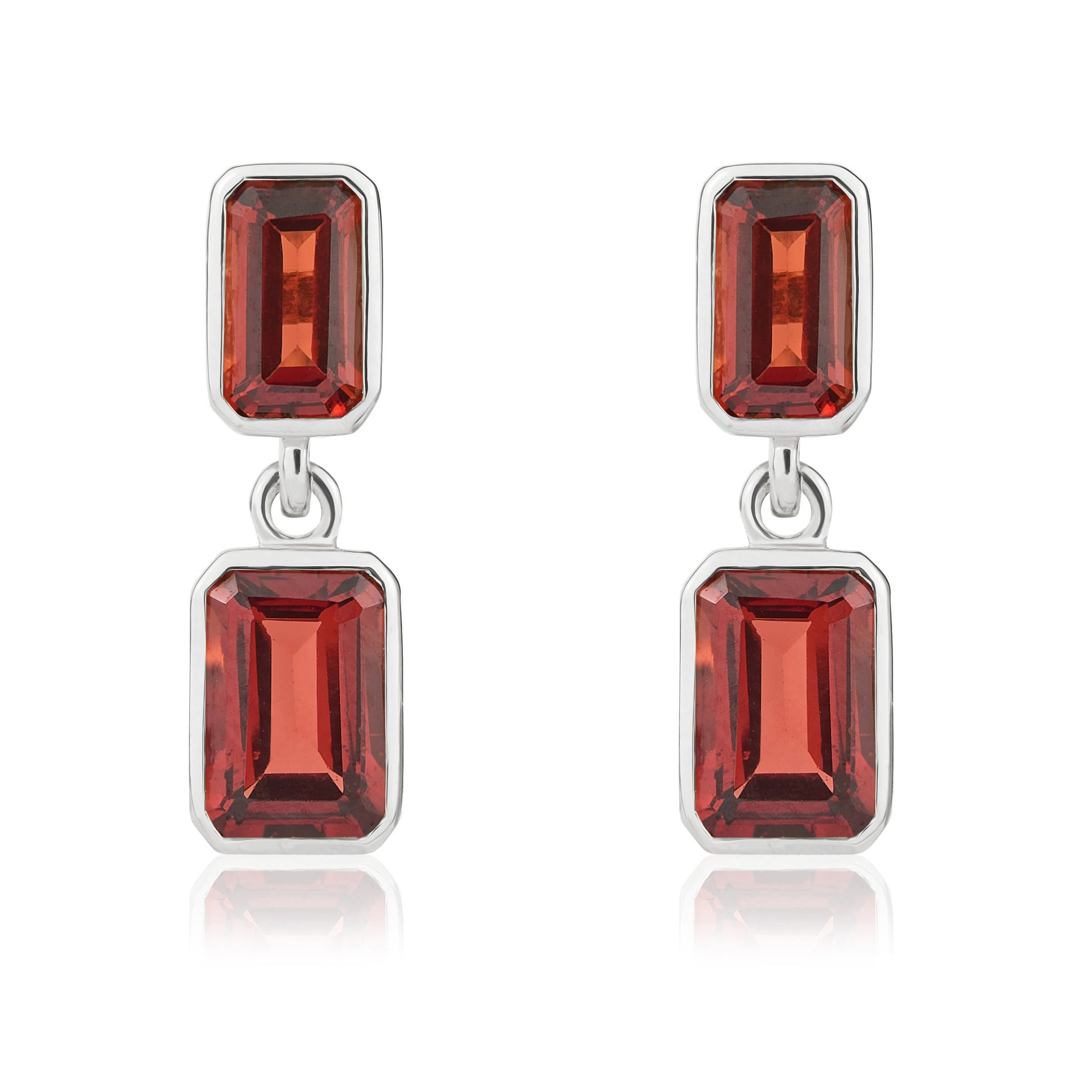 9CT WG OCTAGON GARNET RUBOVER 2ST DROP EARRINGS