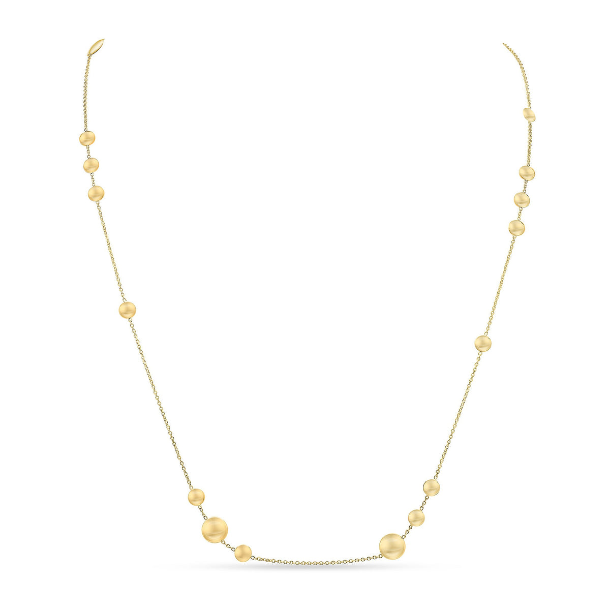 9CT YG CHAIN NECKLACE WITH POLISHED FLAT DISCS. 24 INCH